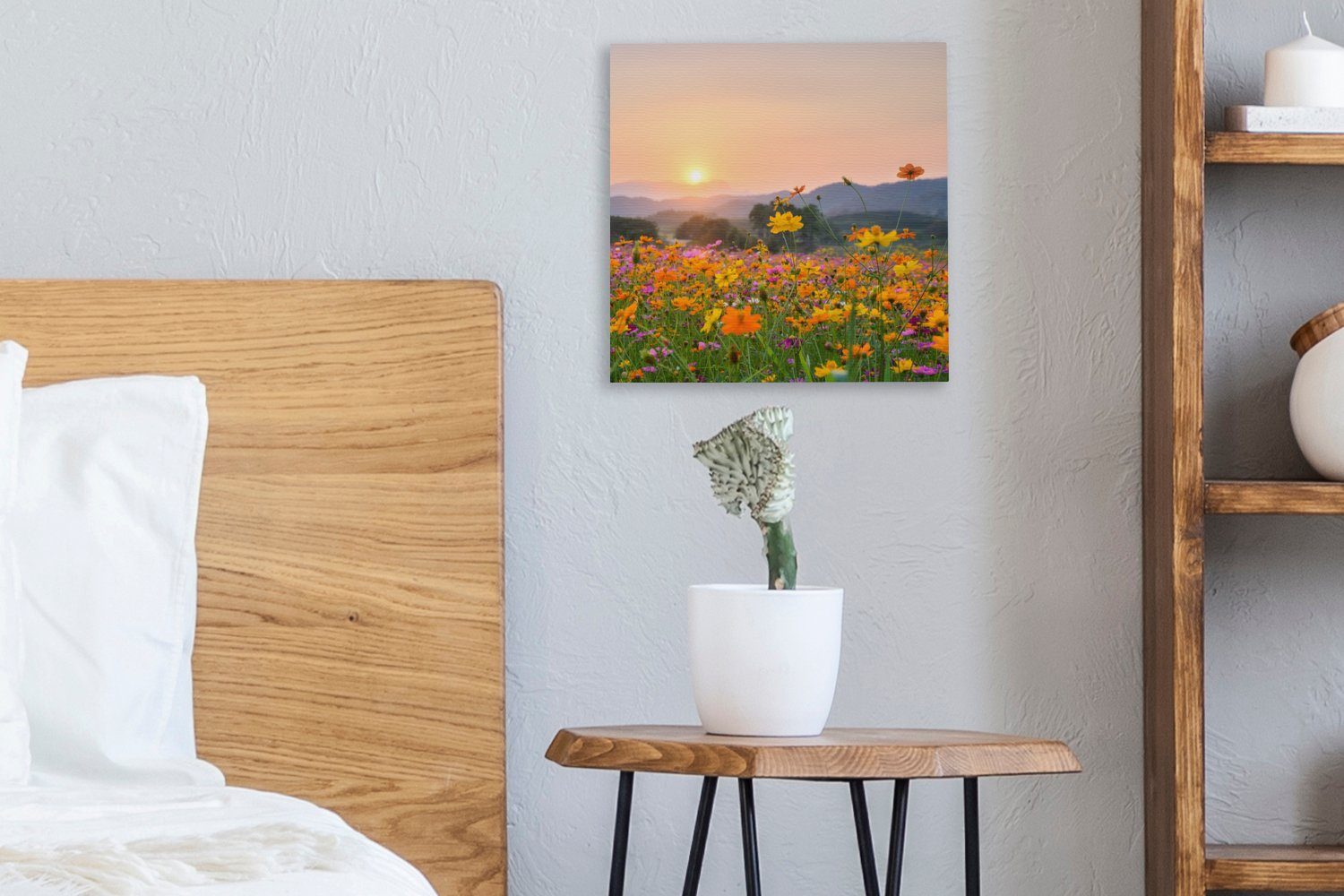 Berg, St), (1 Wohnzimmer Blumen - - Bilder Leinwand Leinwandbild für Schlafzimmer Sonnenuntergang OneMillionCanvasses®