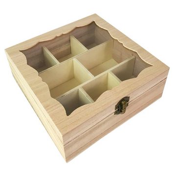Mojawo Gewürzbehälter Teebox Holz Natur mit Glasdeckel 8 Fächer