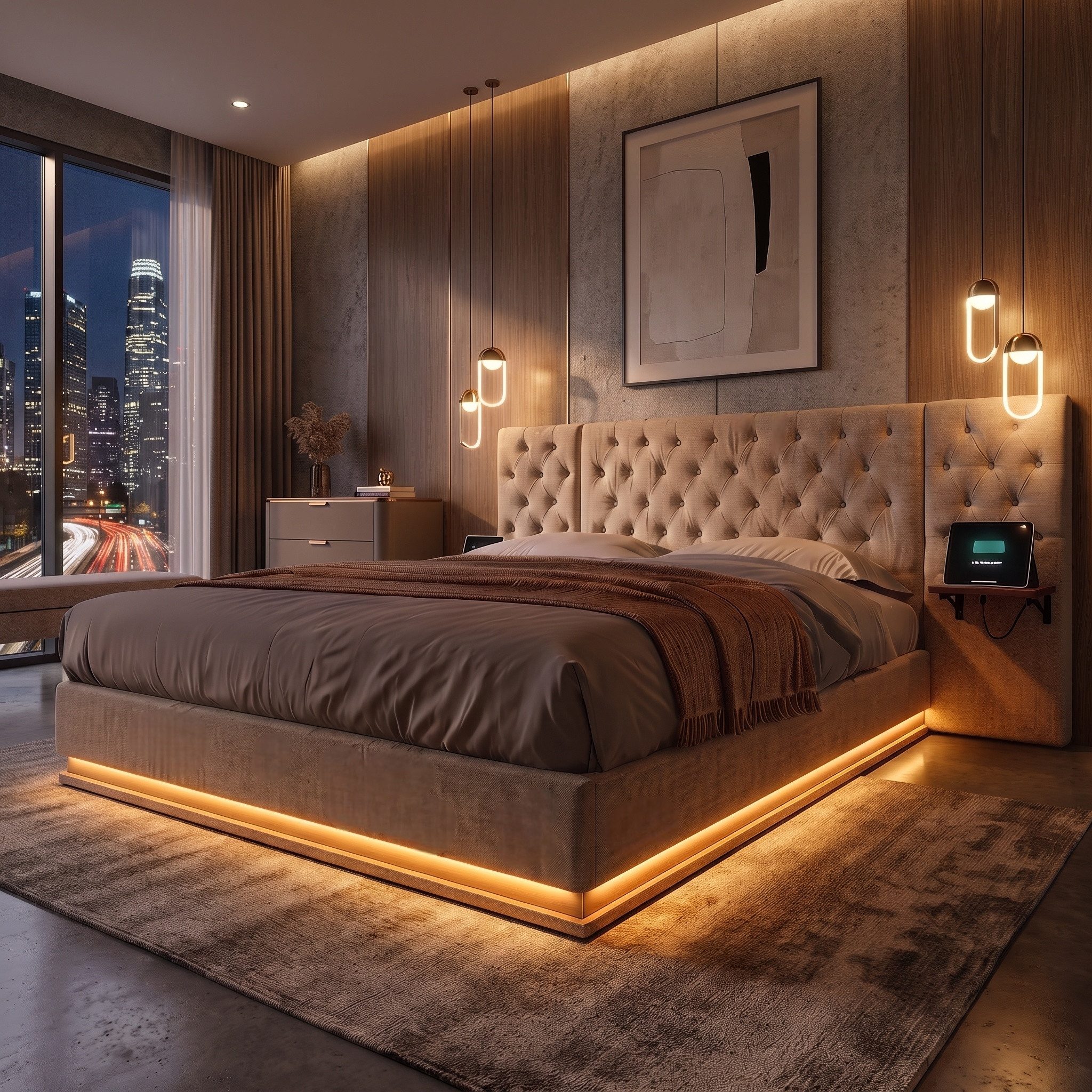 PXloue Polsterbett Modernes Polsterbett mit LED-Beleuchtung (Chesterfield-Design), Bettkasten, Ladefunktion, Leinen, 160x200 cm