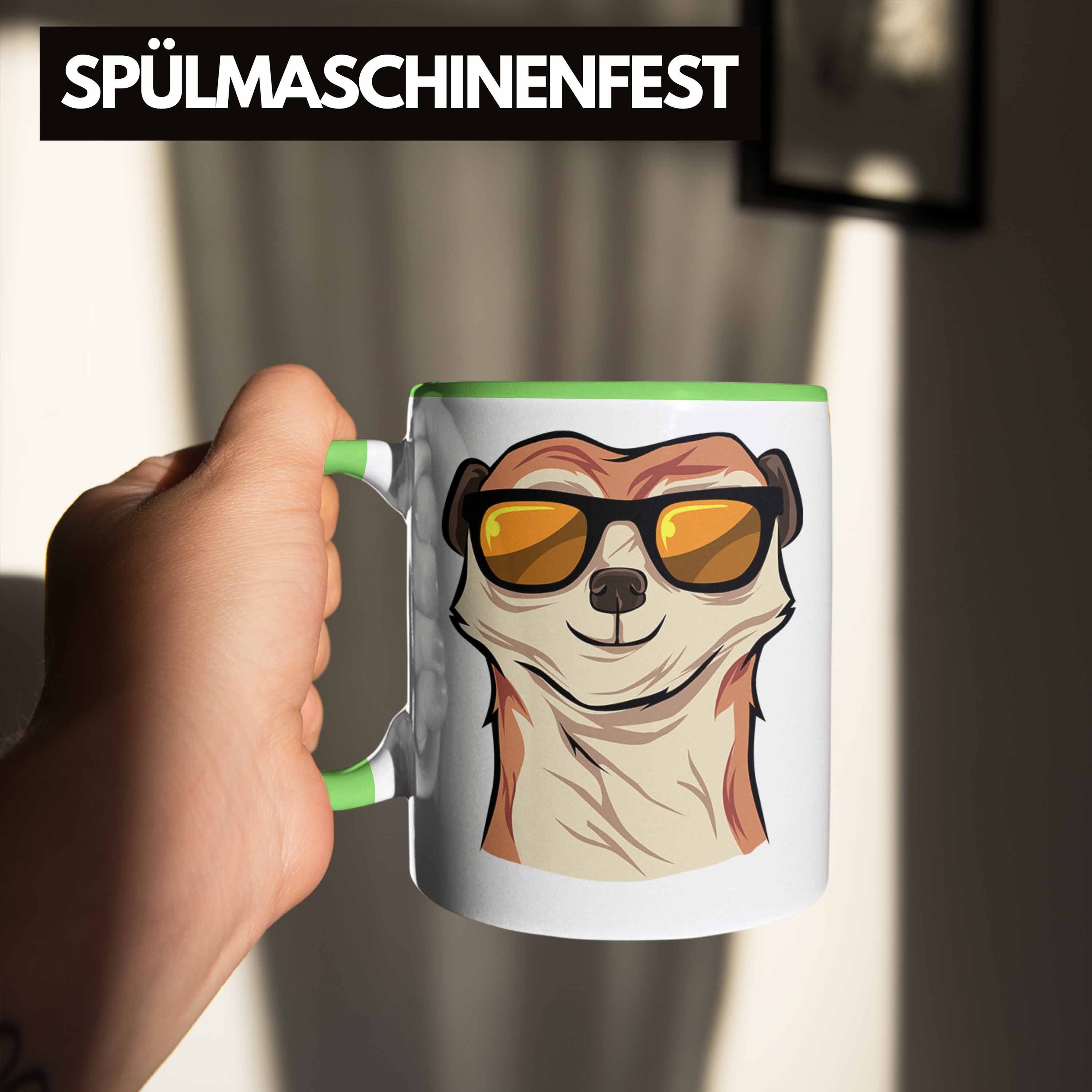 Tierliebhaber Tasse für Geschenk Lustige Grün Trendation Tasse Erdmännchen Sonnenbrille