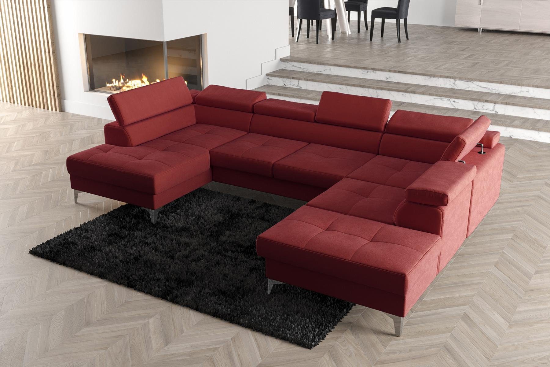 JVmoebel Ecksofa Modernes Design Polsterung Couch Wohnzimmer Ecksofa U-Form, Made in Europe Rot