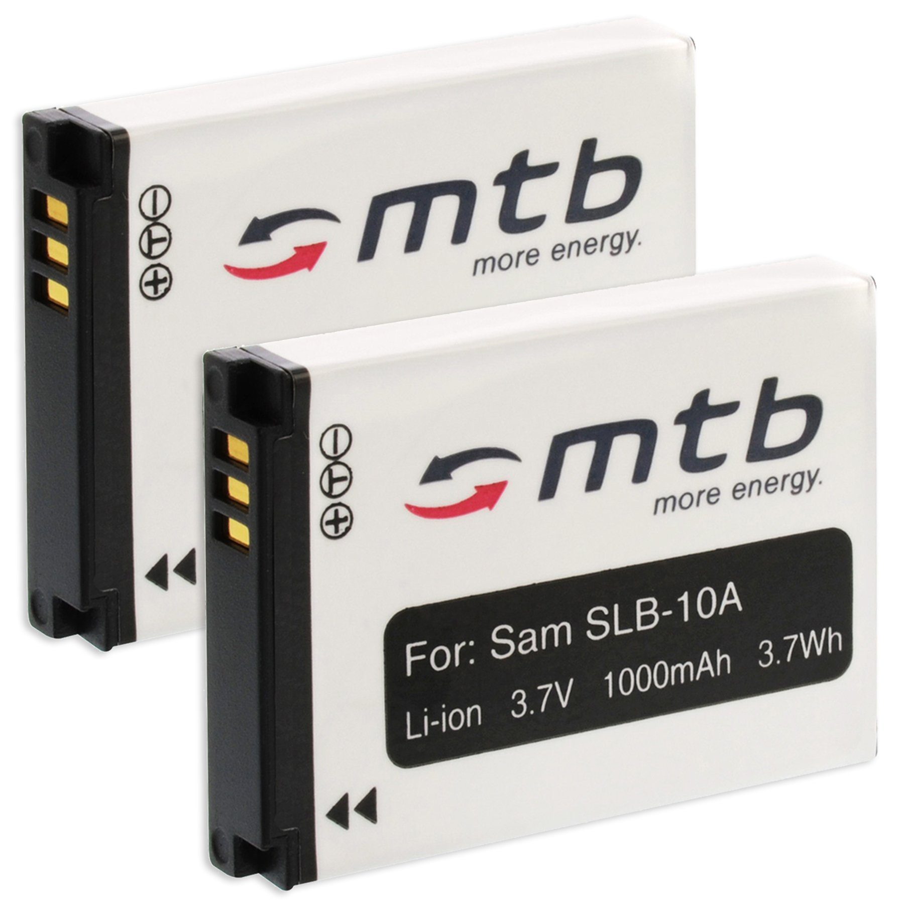 mtb more energy 2x Akku für Samsung SLB-10A Kamera-Akku kompatibel mit Akku-Typ Samsung SLB-10A 1000 mAh (3,7 V)