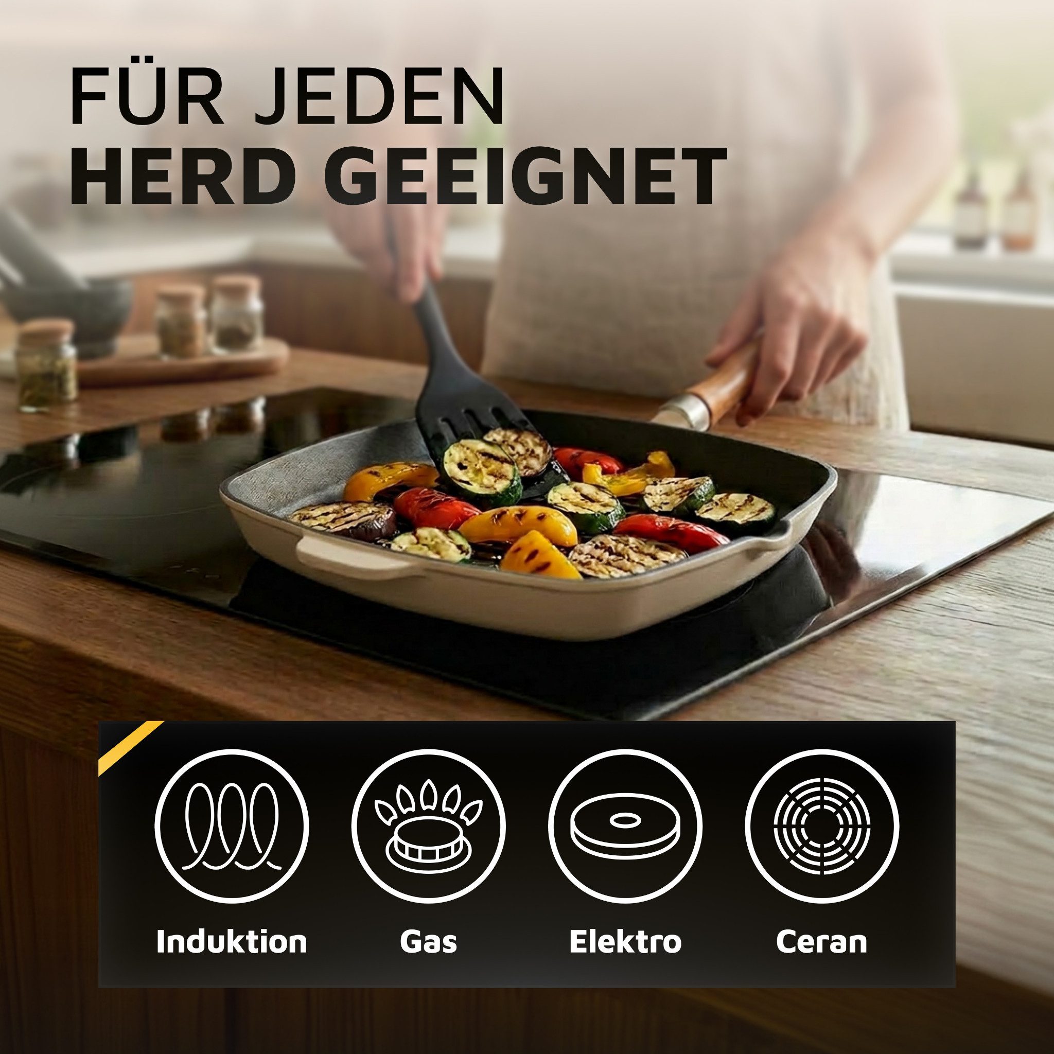 Krüger Steakpfanne Einsenguss Grill-/ Steakpfanne SAVANNA, 28 x 28cm, Gusseisen (1-tlg), für Induktions-Kochfelder geeignet – Bild 4 von 5