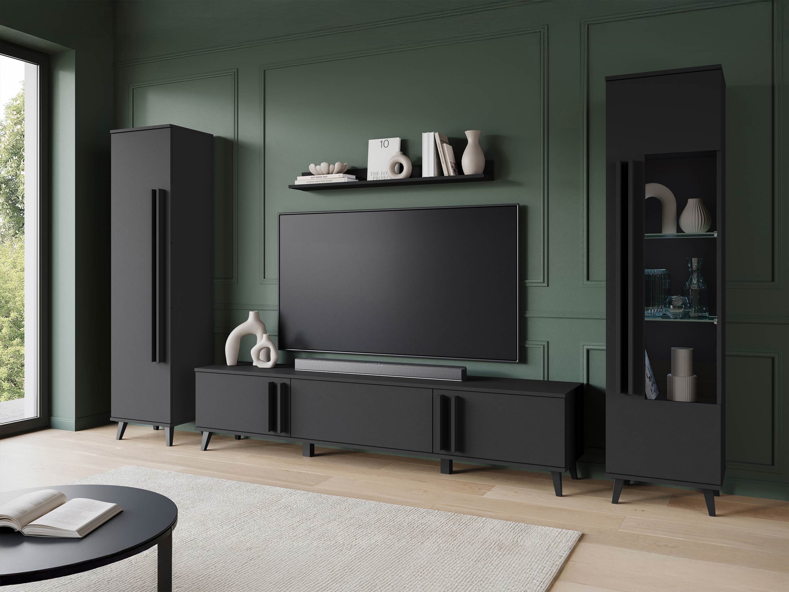 MIRJAN24 Wohnwand Helsinki II, (4er-Set, Vitrine, Regal, TV-Lowboard, Wandr günstig online kaufen