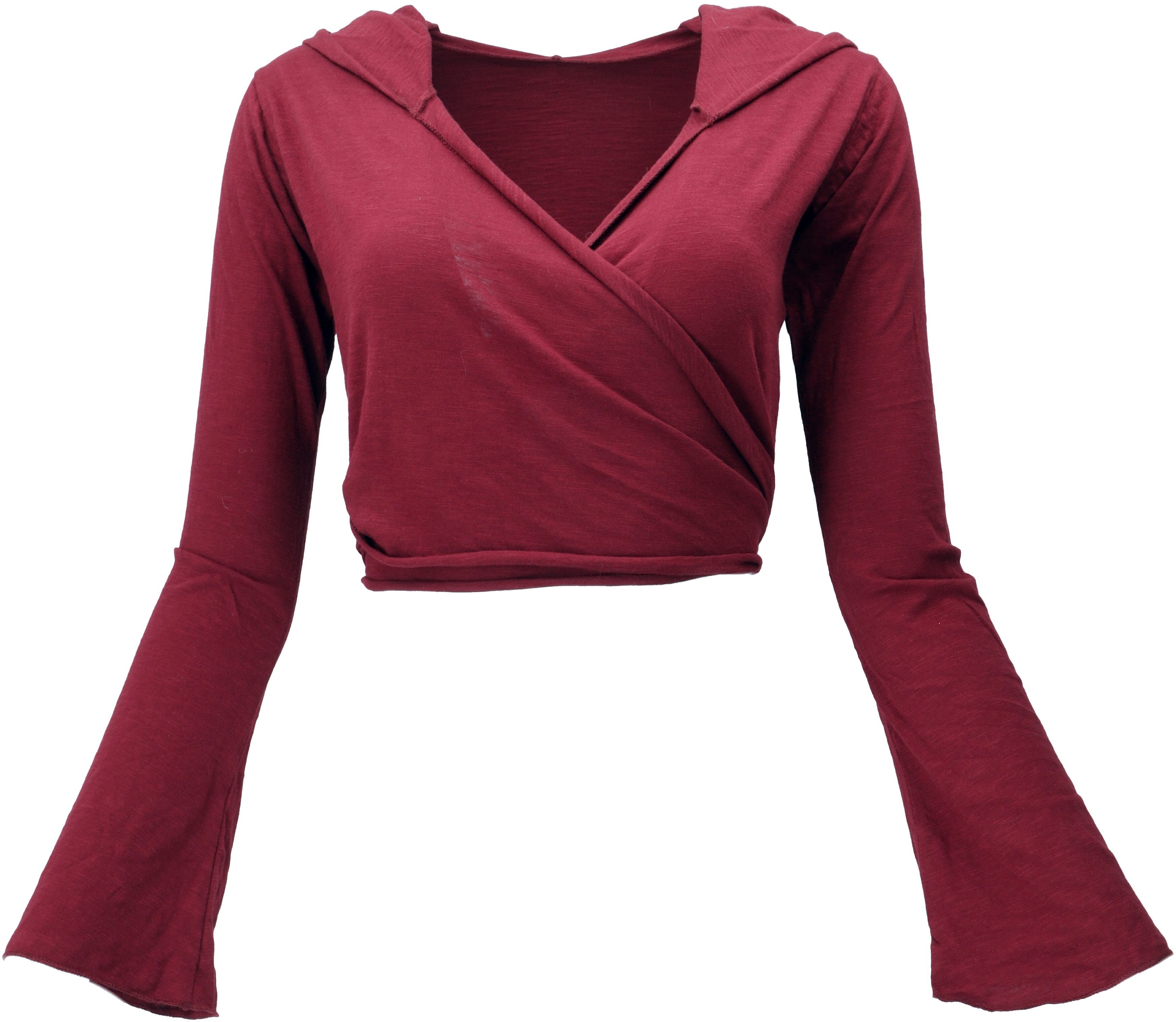 Guru-Shop Longsleeve Wickeltop, Yogatop, Langarmshirt mit.. alternative Bekleidung