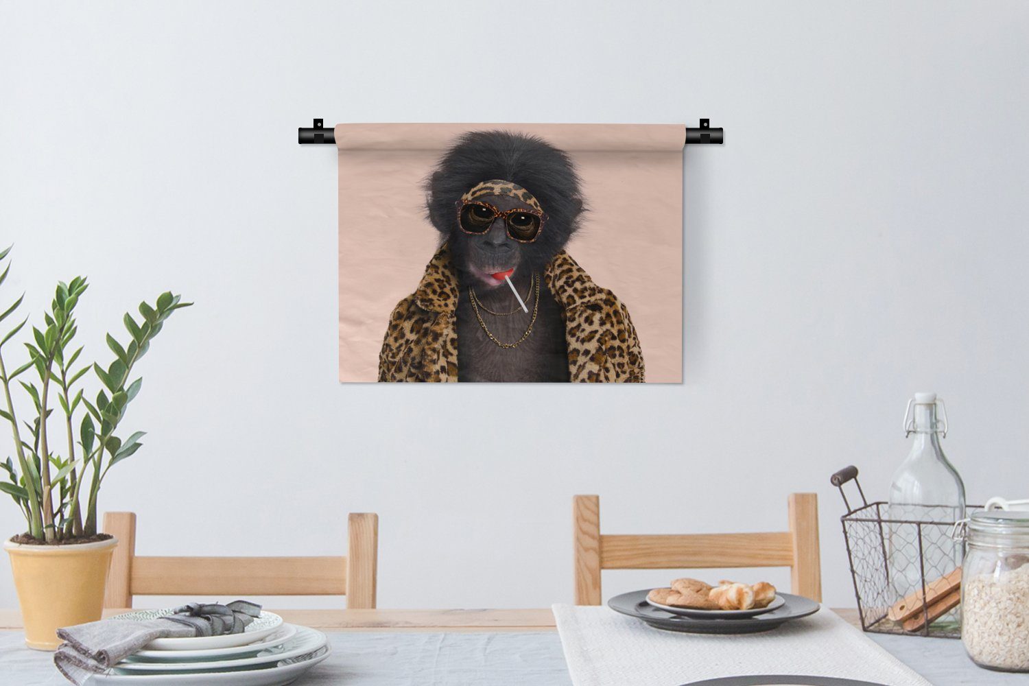 MuchoWow Wanddekoobjekt Affe - Tiere für Wandbehang, - - Schlafzimmer, - Pantherdruck Wohnzimmer, Sonnenbrille Wanddeko Kleid, Kinderzimmer Lutscher