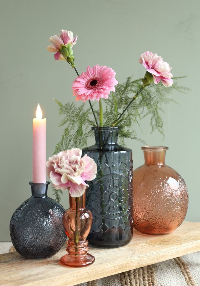 NaDeco Dekovase Glasvase "Berlin" in Dunkelblau, Höhe 21cm, Durchmesser 9cm