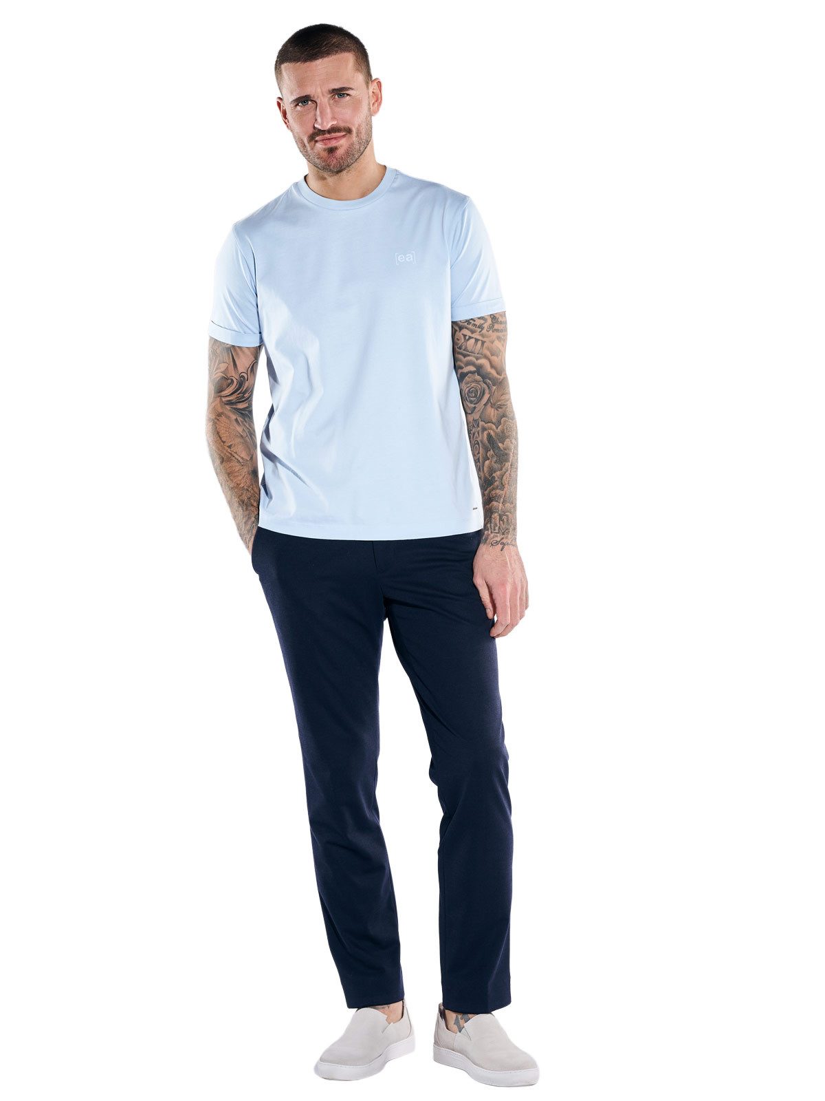 emilio adani T-Shirt Herren Rundhals T-Shirt, Hellblau