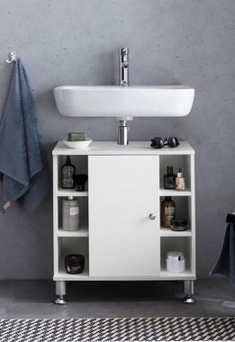 lovingHome® Waschbeckenunterschrank Waschbecken Unterschrank Waschbeckenunterschrank 60 x 64 x 32 cm Weiß (1 Stück) Mit Siphonausschnitt