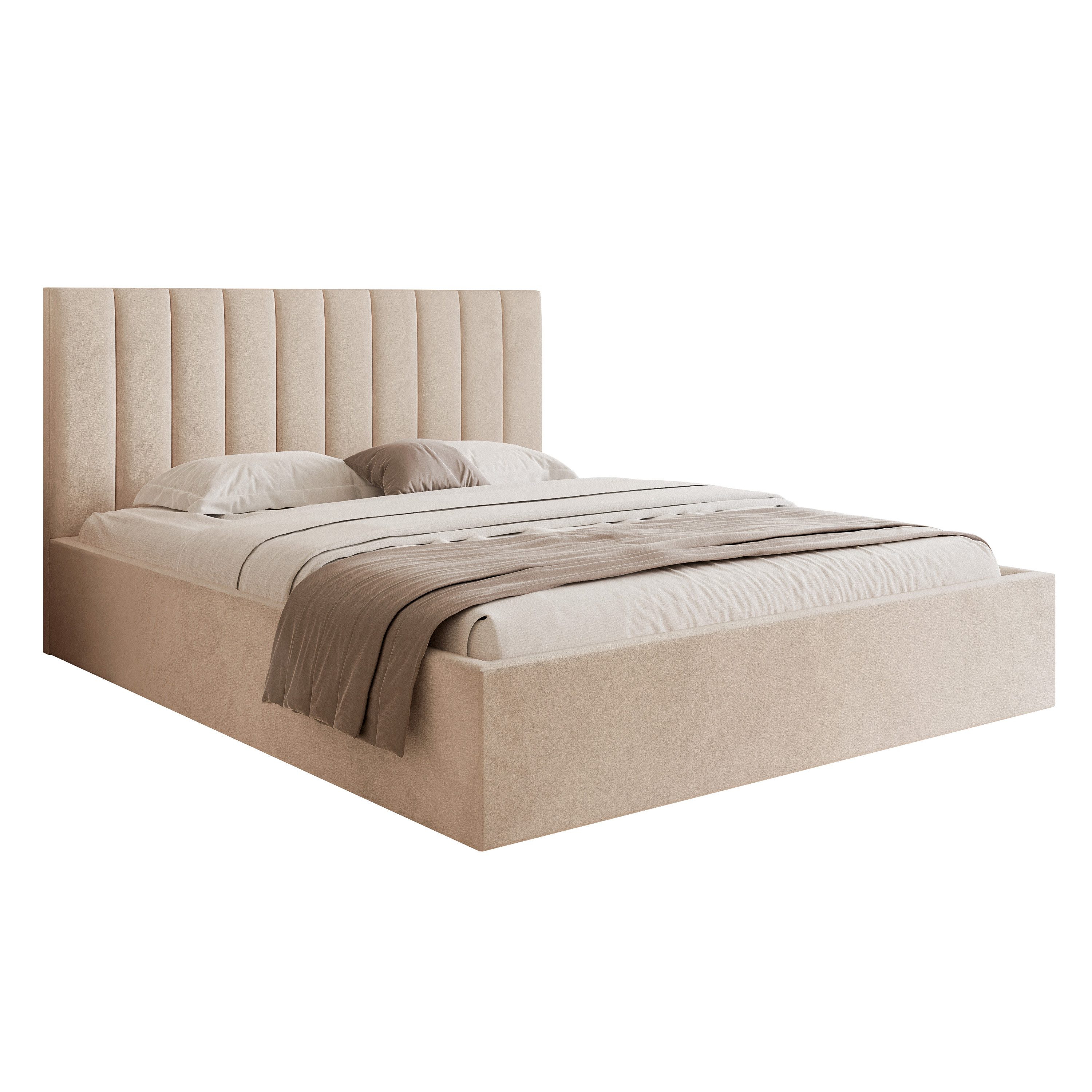 Goldstoff Polsterbett Modernes Bett mit Stauraum günstig online kaufen