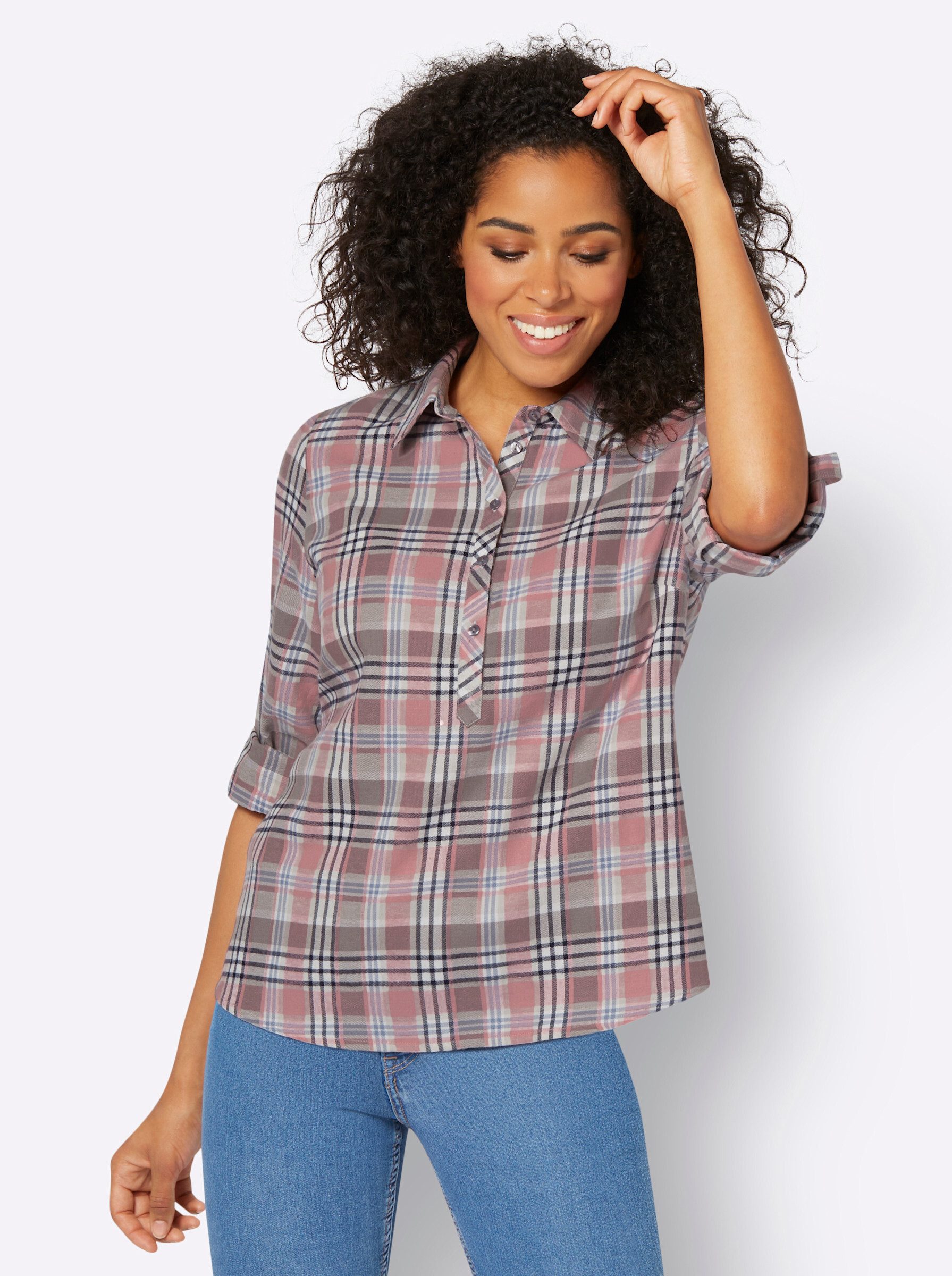 Klassische Bluse Flanell-Bluse Langarm