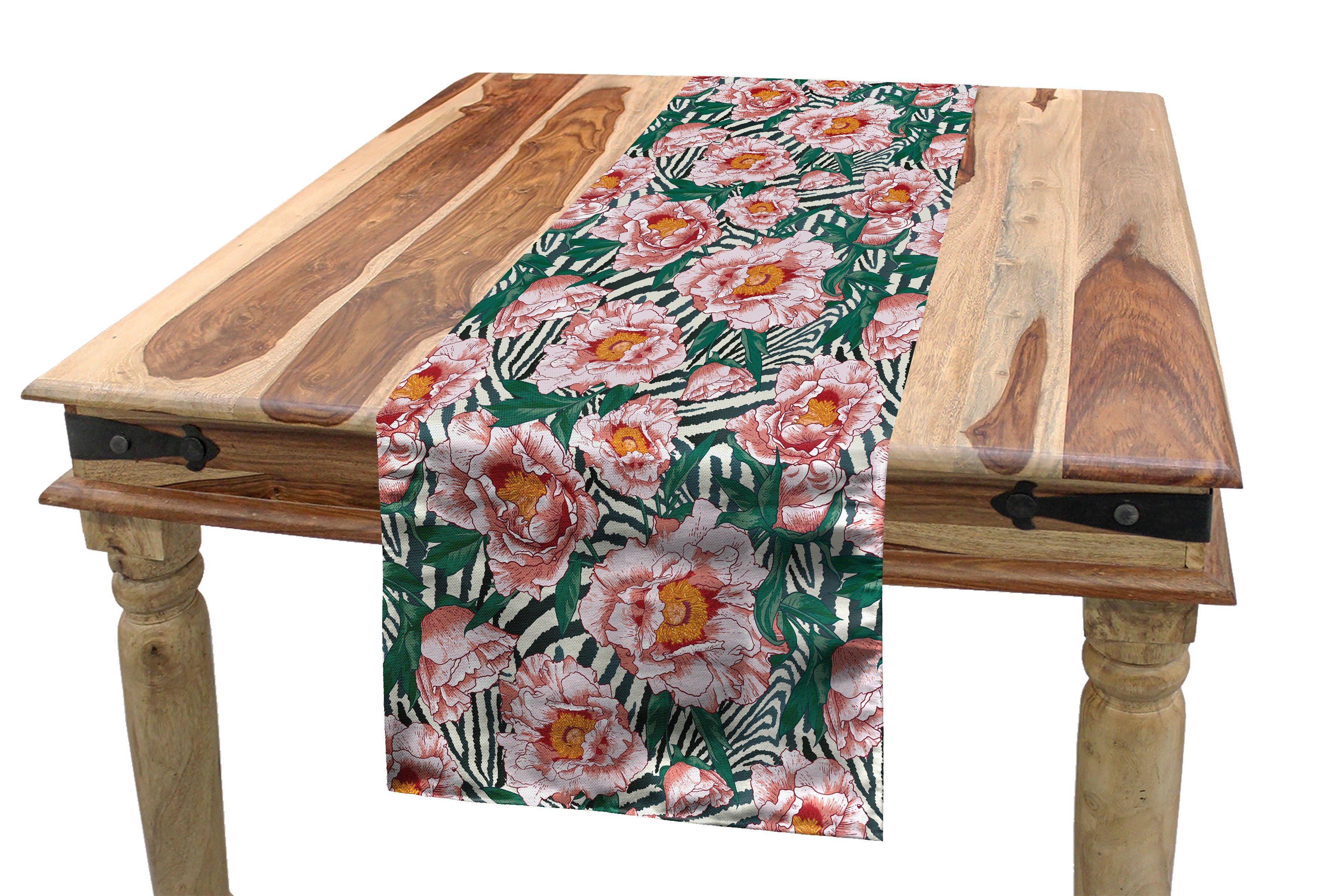 Abakuhaus Tischläufer Esszimmer Küche Rechteckiger Dekorativer Tischläufer, Blumen Detaillierte Budding Blumen