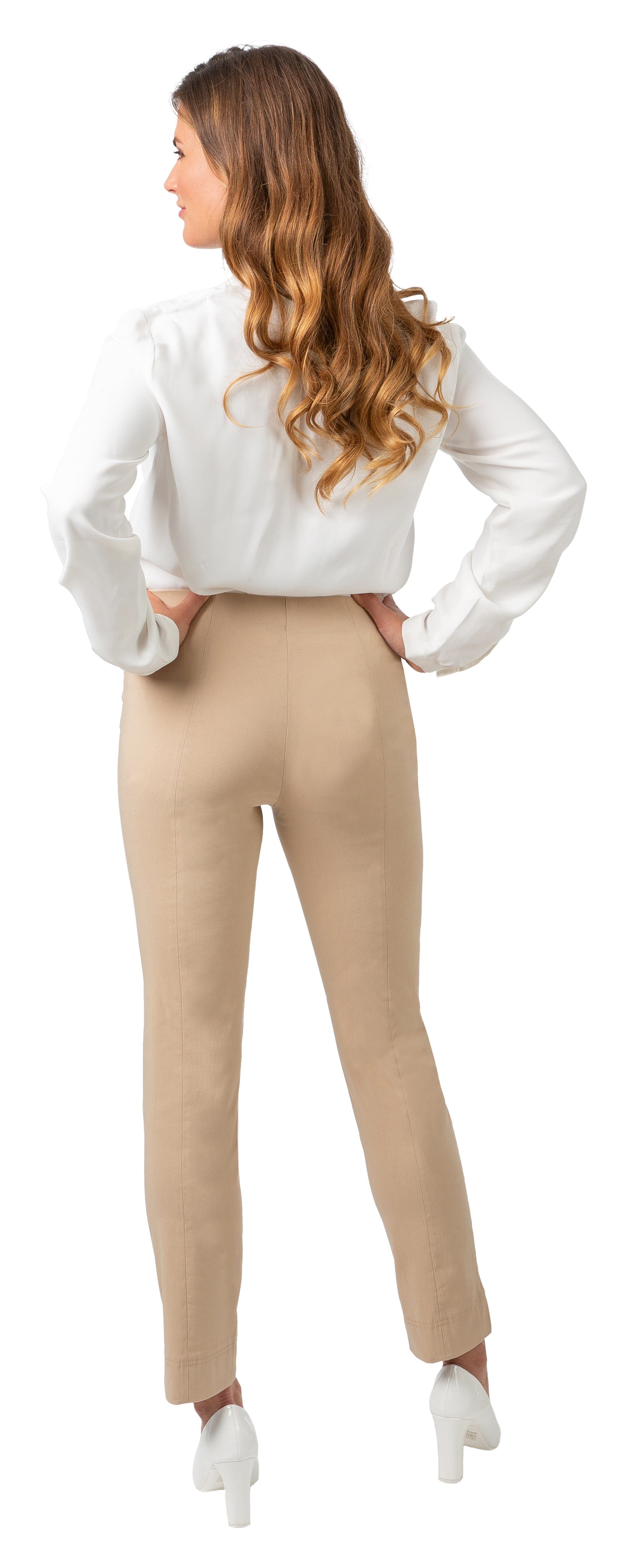 Verschluss Stretch-Hose Milano Stretch Bein schmalem ohne camel Gio-Sarah-6201-2010 Gio Hose mit