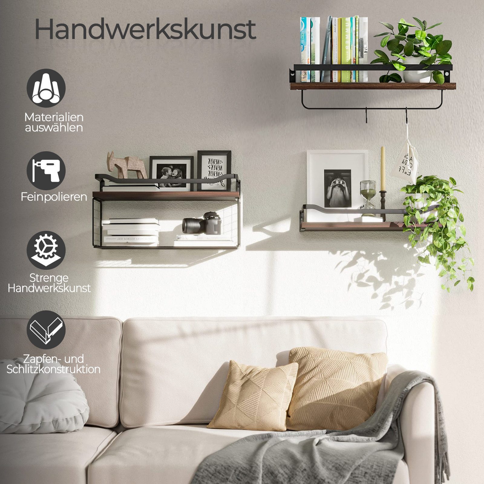 YMQHBS Küchenregal 40x15cm 6-teiliges Wandregale, für Küchen, Badezimmer, Wohnzimmer – Bild 3 von 5