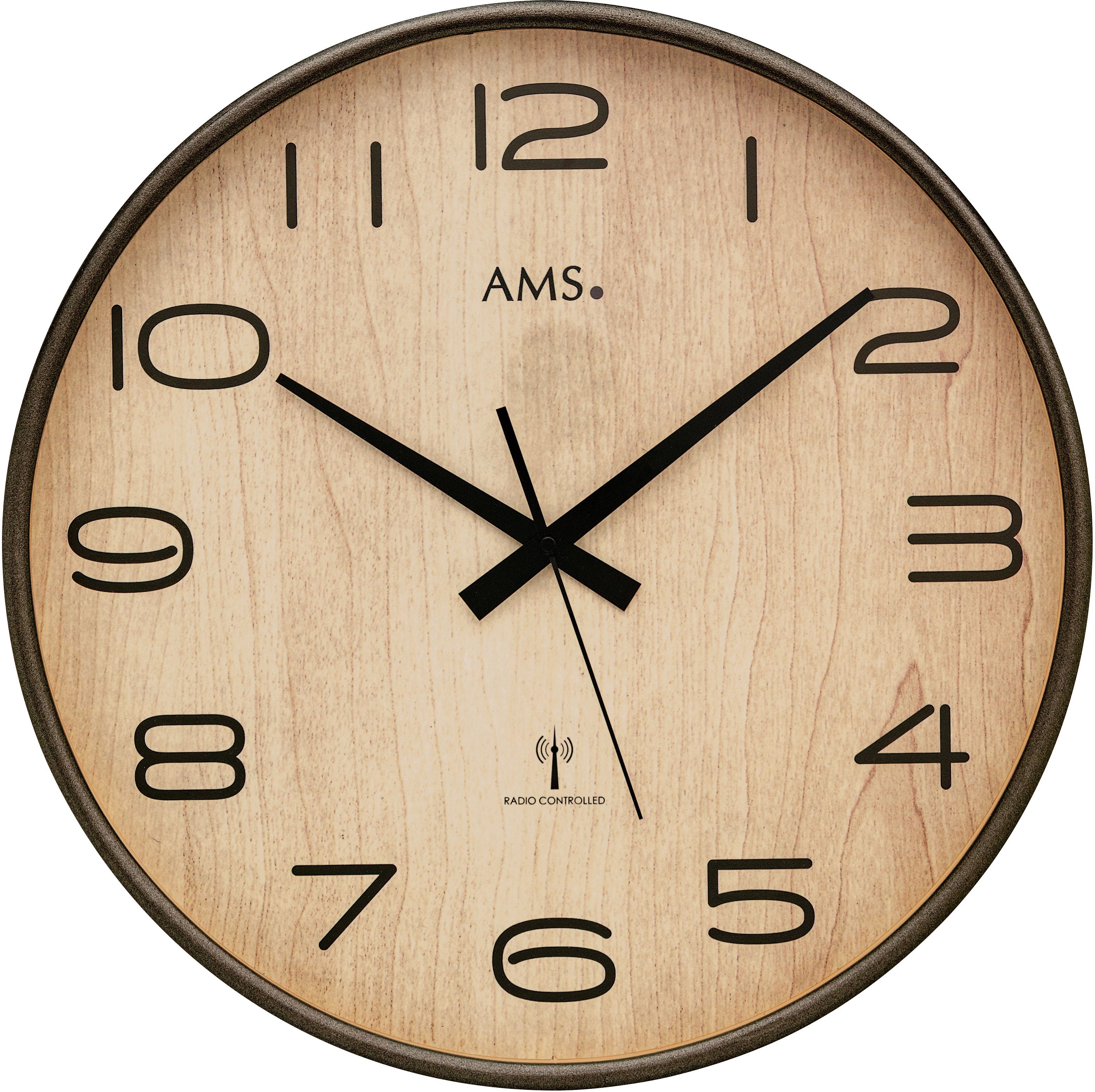 AMS Funkwanduhr F5523 (Quarzuhr,Holz,Wohnzimmer,Esszimmer,Küche,Arbeitszimm günstig online kaufen