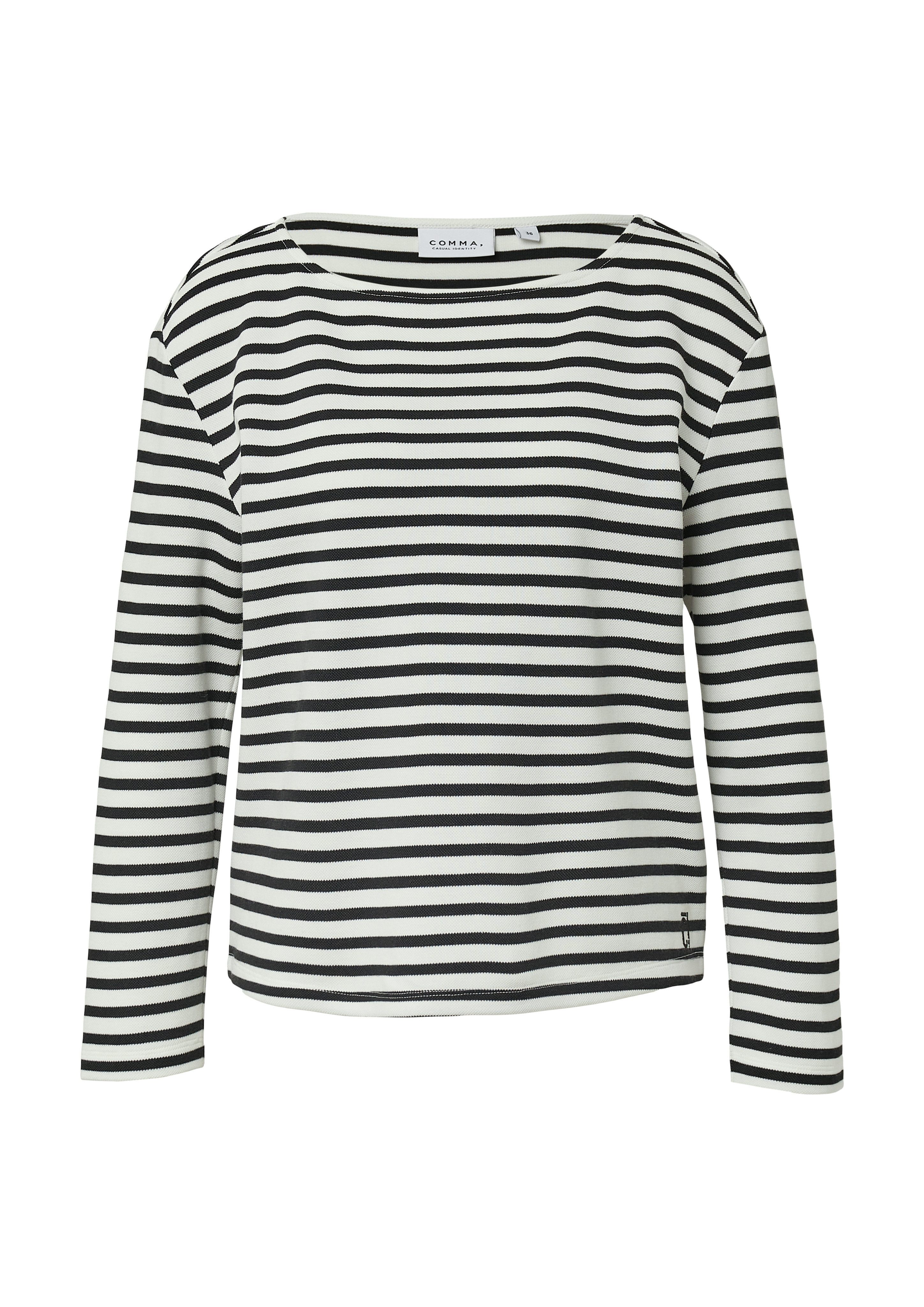 comma casual identity Sweatshirt zeitloses Design mit modernem U-Boot-Ausschnitt gestreift, casual, bequem, U-Boot-Ausschnitt, mit Modal