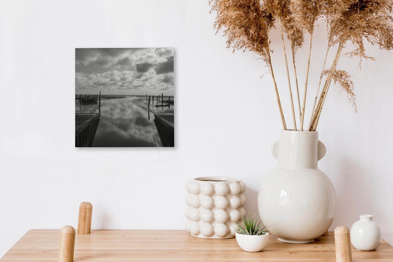 Leinwand Bilder Wolken, - St), Schlafzimmer Schwarz Wattenmeer Weiß OneMillionCanvasses® Wohnzimmer - - Leinwandbild für (1
