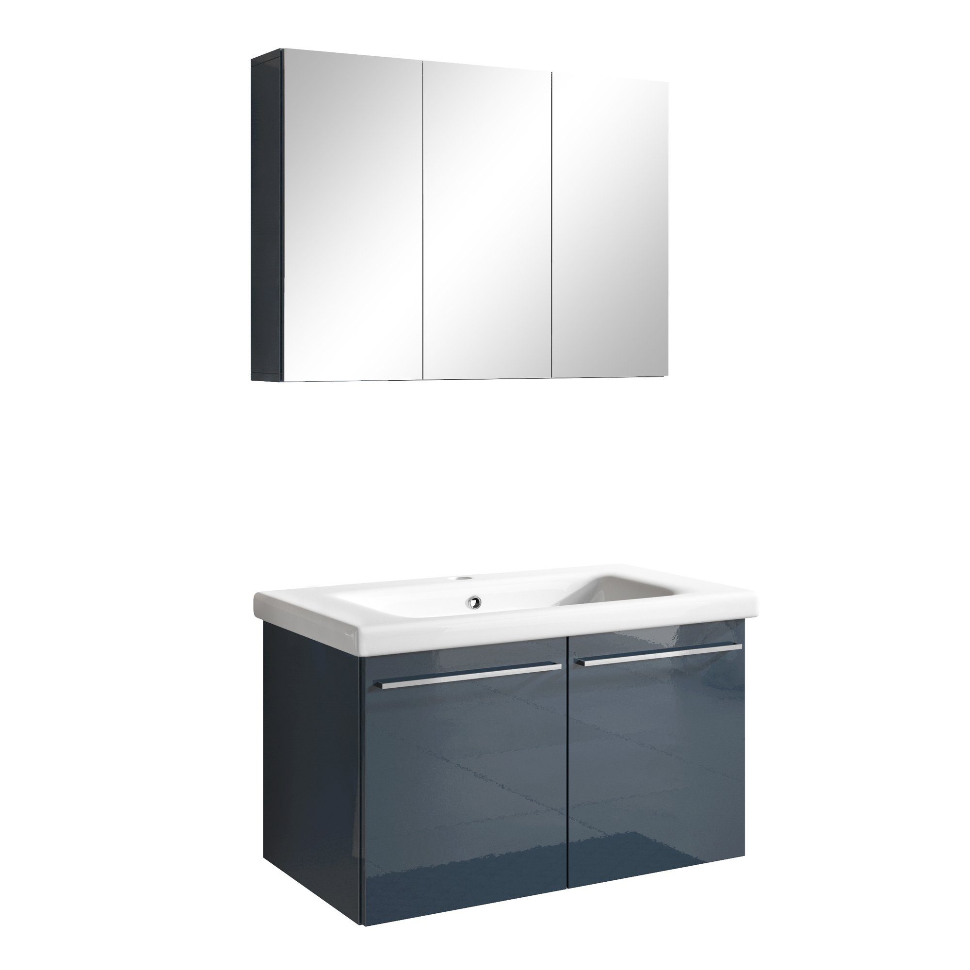 inter Badmöbel-Set Cor-sica 2 tlg. Hochglanz inkl. 3 Türige Spiegelschrank günstig online kaufen