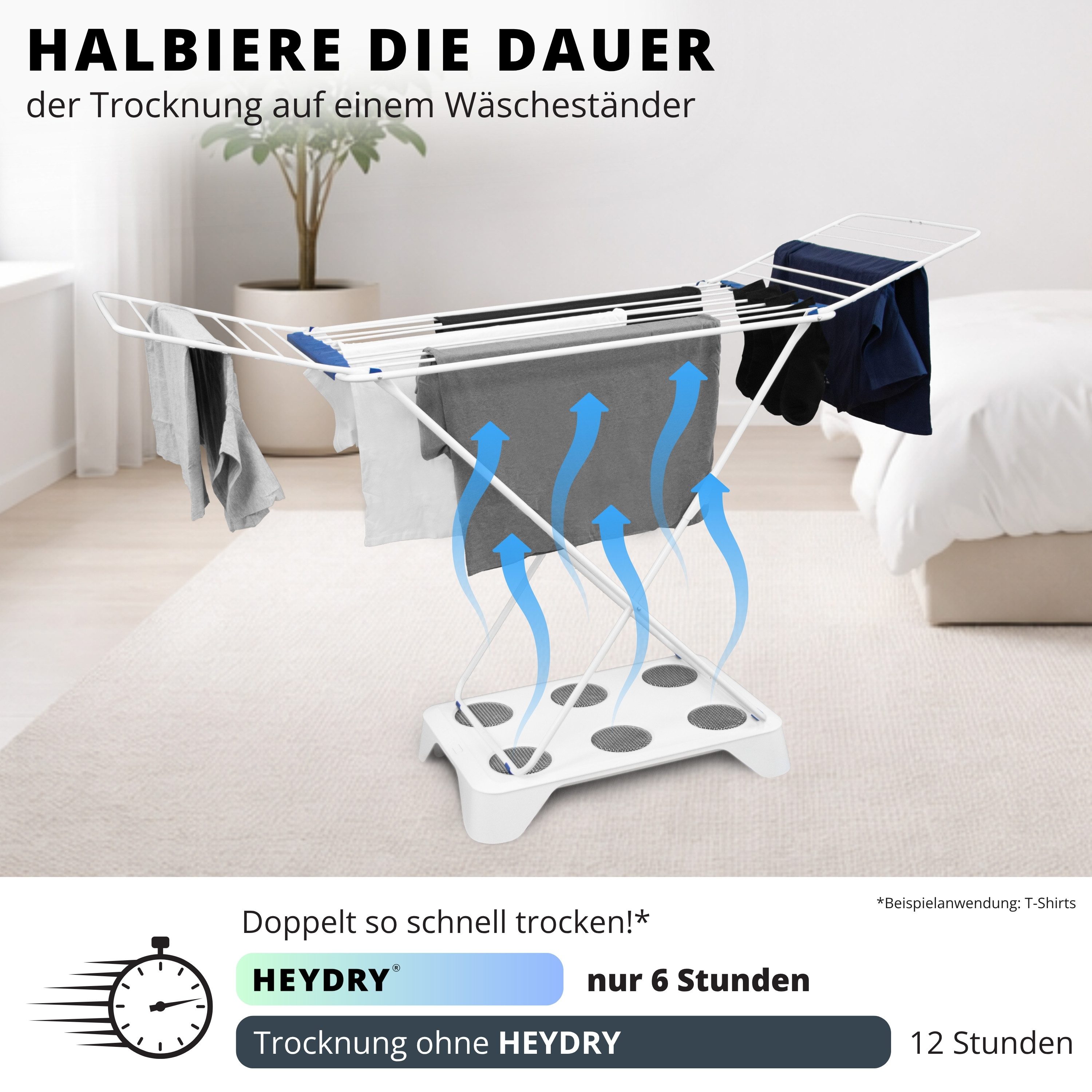 HEYDRY Elektrischer Wäschetrockner HEYDRY Lüfter für Wäscheständer, schnell & energiesparend trocknen, Made in Germany, mobiler Ventilator – Bild 2 von 5