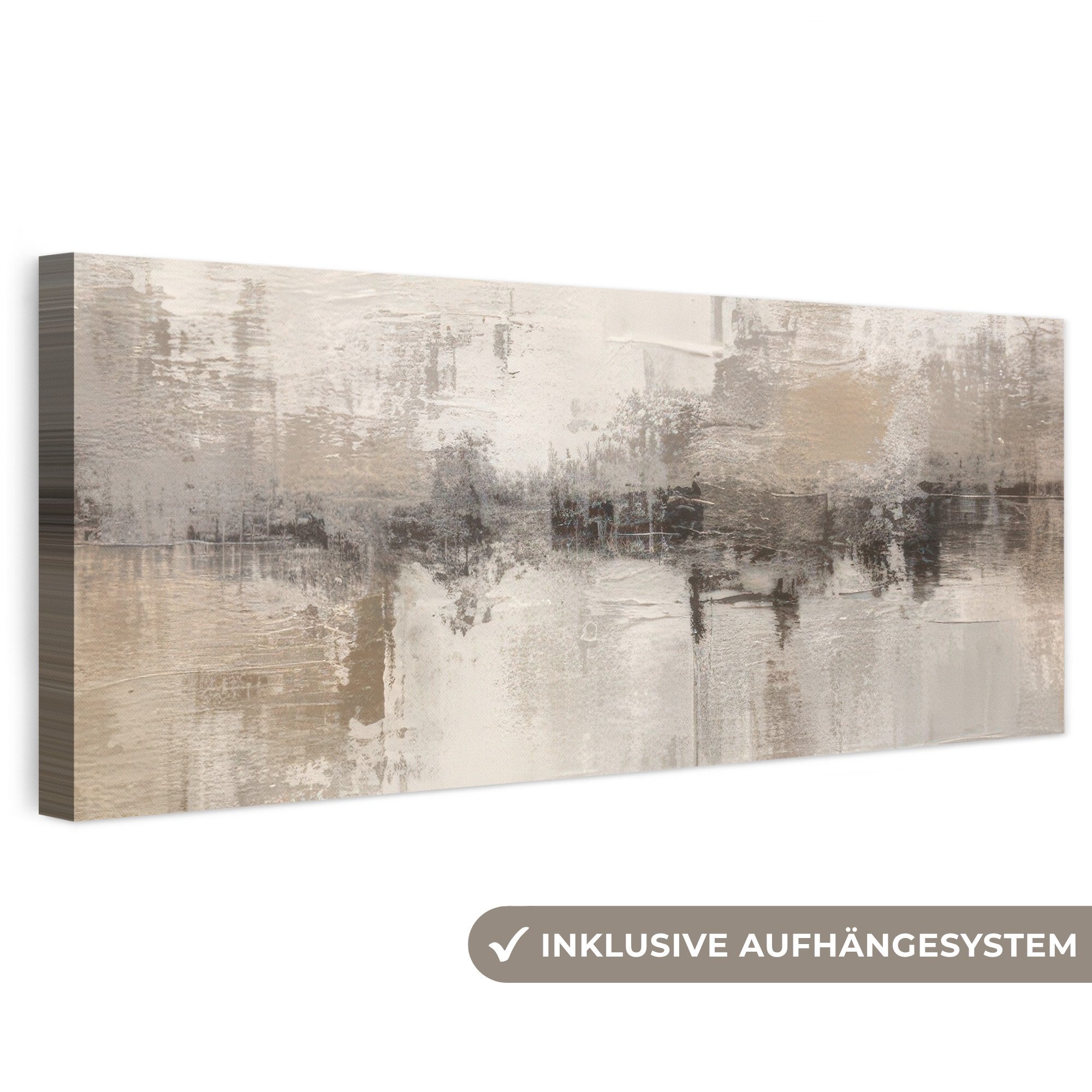 OneMillionCanvasses® Leinwandbild Panorama Moderne Kunst - Abstrakt - Beige, Fotodruck (1 St), Wandbild, Deko Schlafzimmer Wohnzimmer Flur 60x20 cm