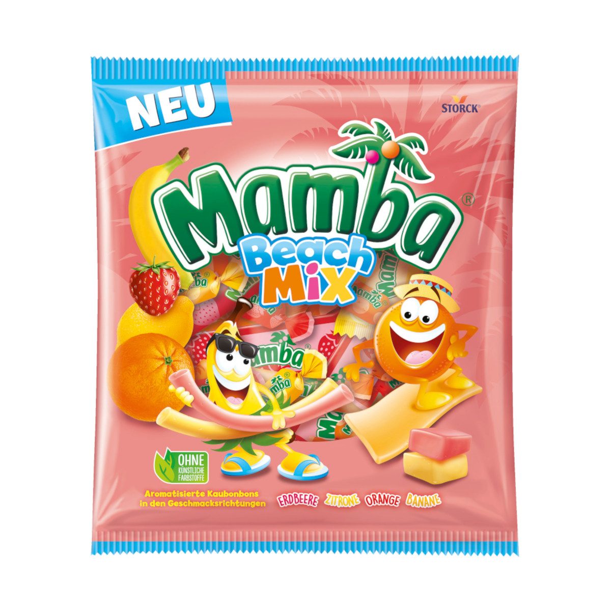 STORCK Süßigkeit, Storck Mamba Beach Mix Kaustreifen mit Fruchtgeschmack Packung 160g