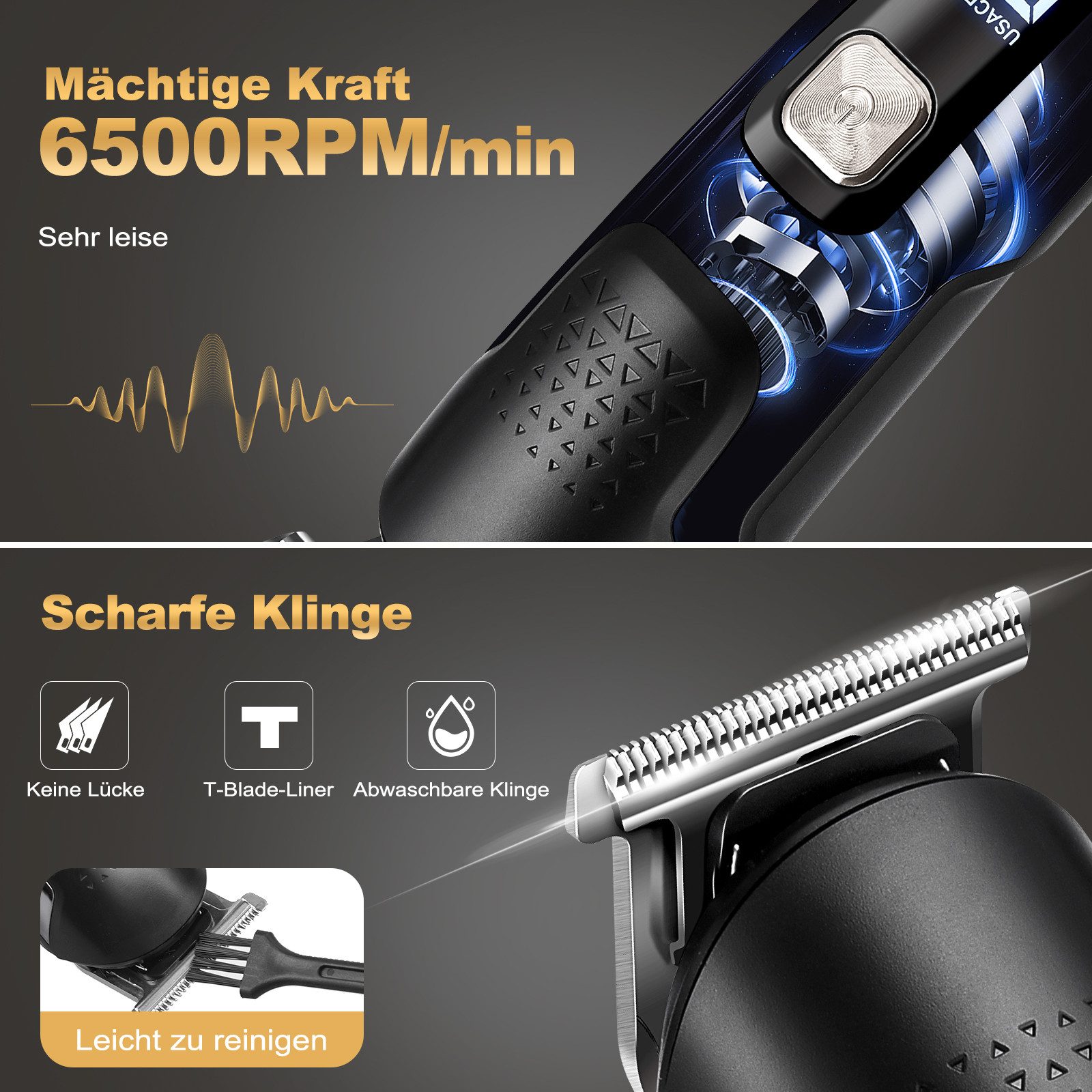 CkeyiN Pro Haar- und Bartschneider 6-in-1 Haarschneidemaschine für Herren,Haar und Bartschneider, Wird mit einer Basis und 5 Begrenzungskämmen geliefert, IPX6 wasserdicht, 1,5 Stunden Betrieb