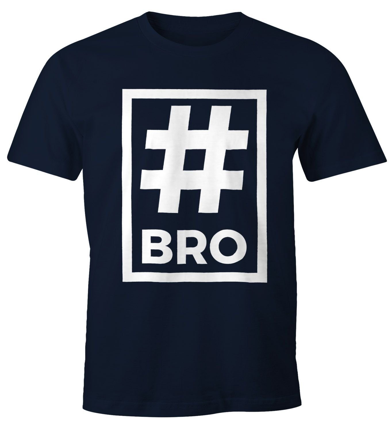 MoonWorks Print-Shirt Herren T-Shirt Bro Brother Hashtag Moonworks® mit Print navy