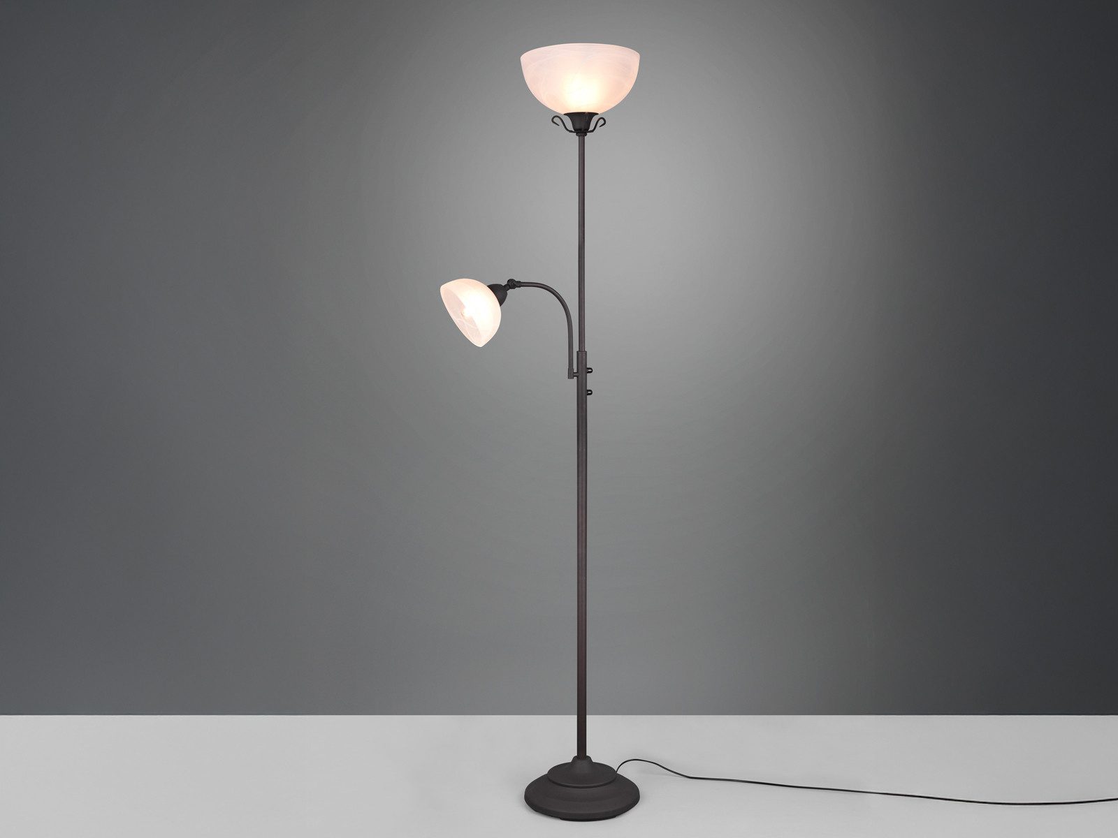 Reality Leuchten LED Deckenfluter, Dimmfunktion, LED wechselbar, Warmweiß, groß-e Landhaus-stil Steh-lampe mit Leselampe & Lampenschirm, H: 184cm