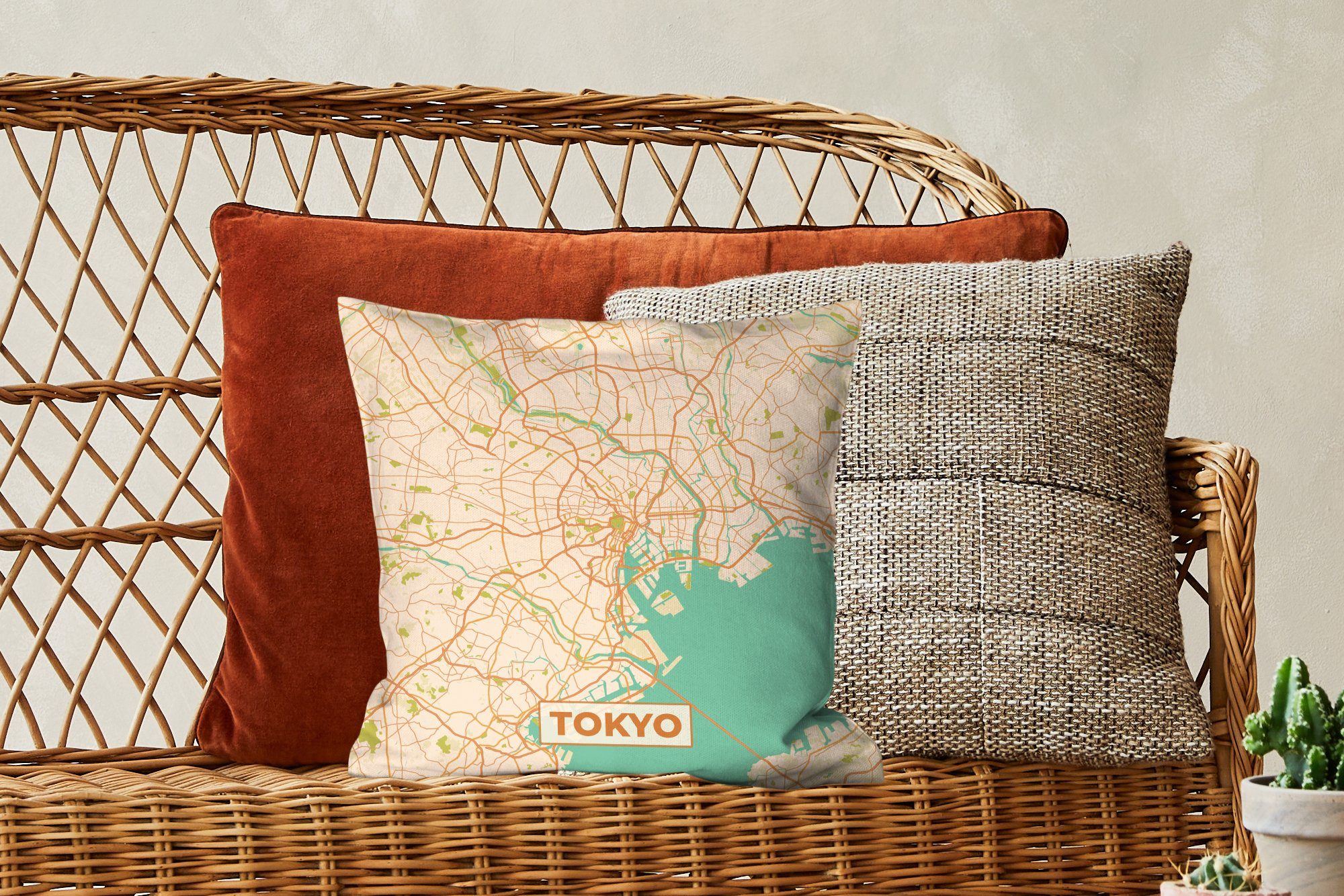 Karte Dekokissen mit Zierkissen Karte, Stadtplan Tokio MuchoWow Sofakissen Deko, Füllung Wohzimmer, Schlafzimmer, - - - für Vintage -