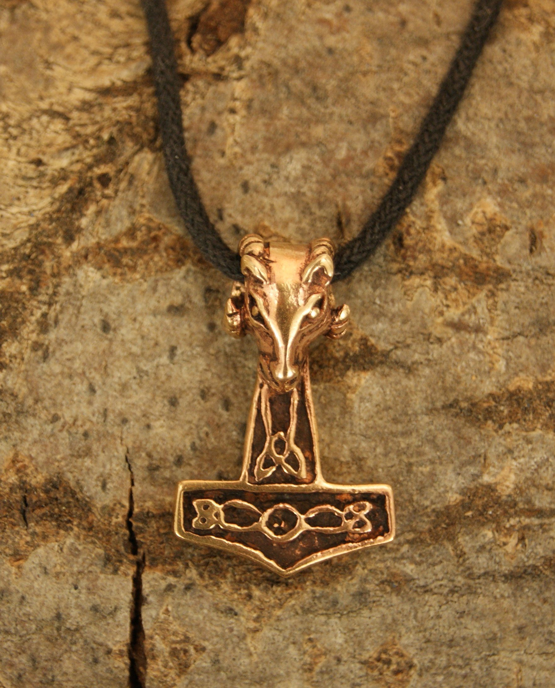 Thor Mjölnir Kettenanhänger Kiss Bronze Thorshammer of Leather Anhänger Nordisch Wikinger Thorhammer