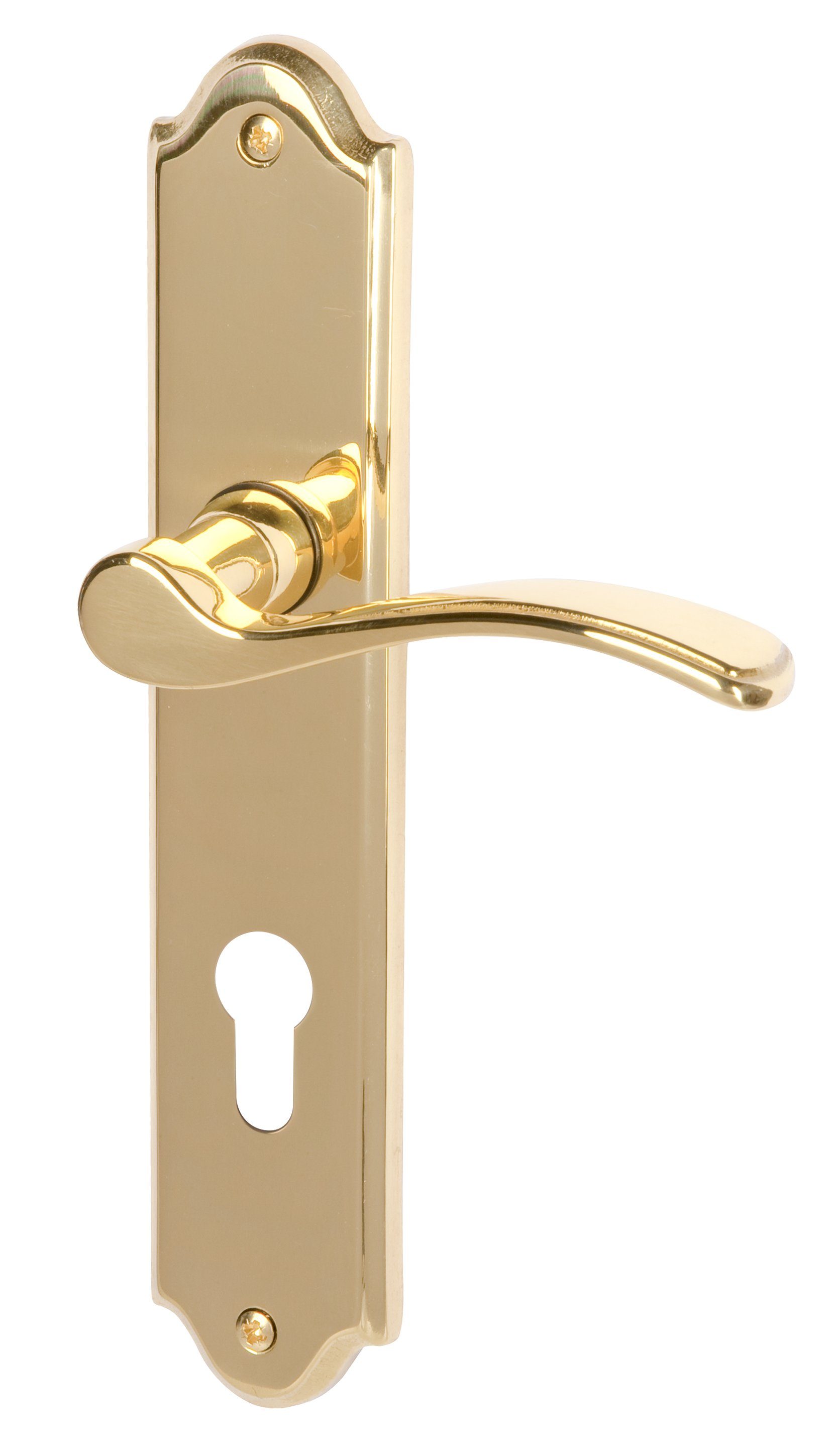 Alpertec Türbeschlag Langschildgarnitur L17/A61 für Türen mit PZ-Lochung, Drücker/Drücker (1 St), Messing poliert