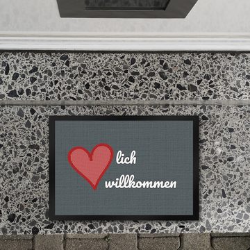 Fußmatte Fußmatte in 35x50 cm dunkelgrau mit Spruch und Symbol Herzlich Herz, speecheese