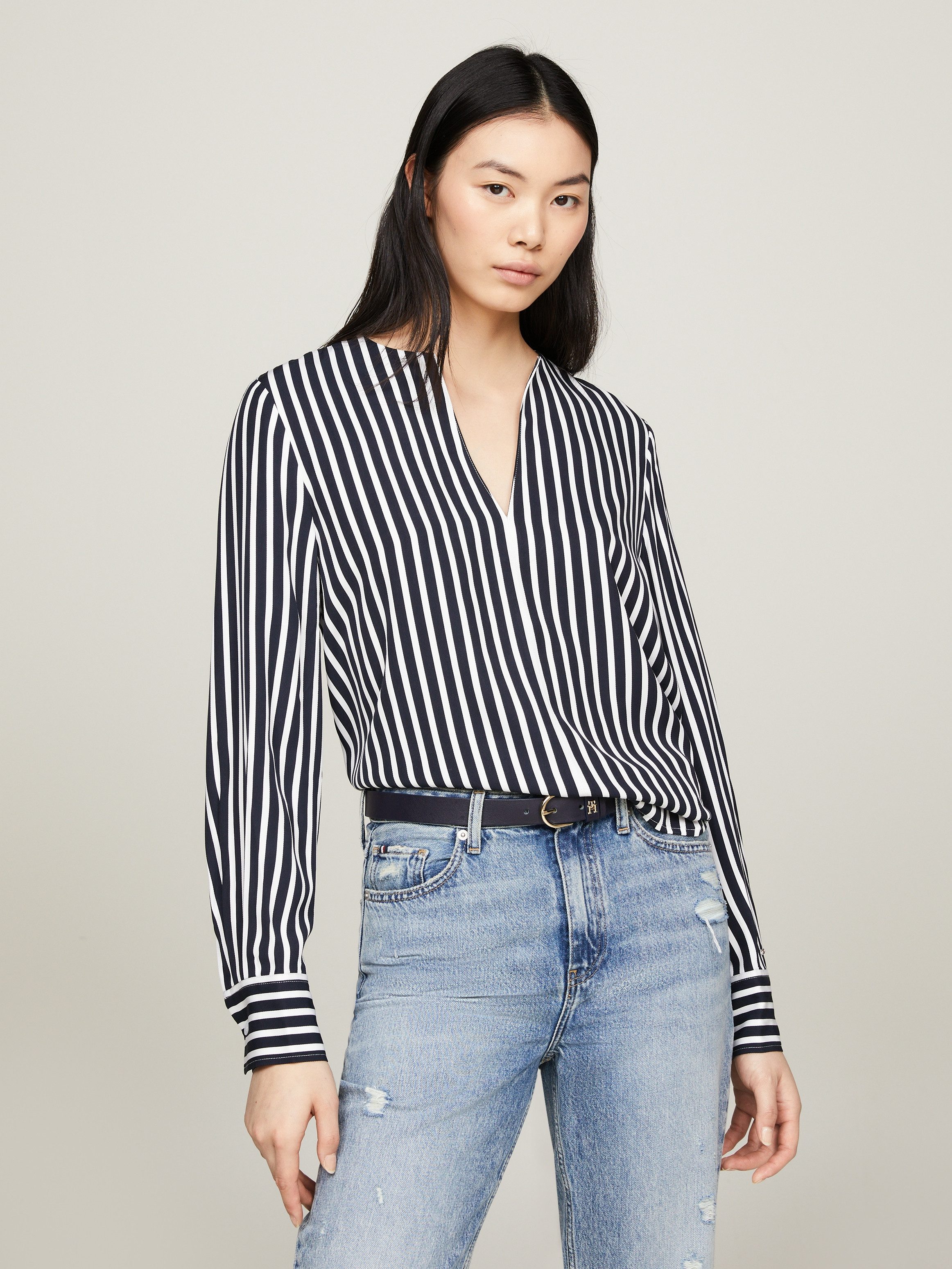 Tommy Hilfiger Langarmbluse FLUID STRIPE V-NECK günstig online kaufen