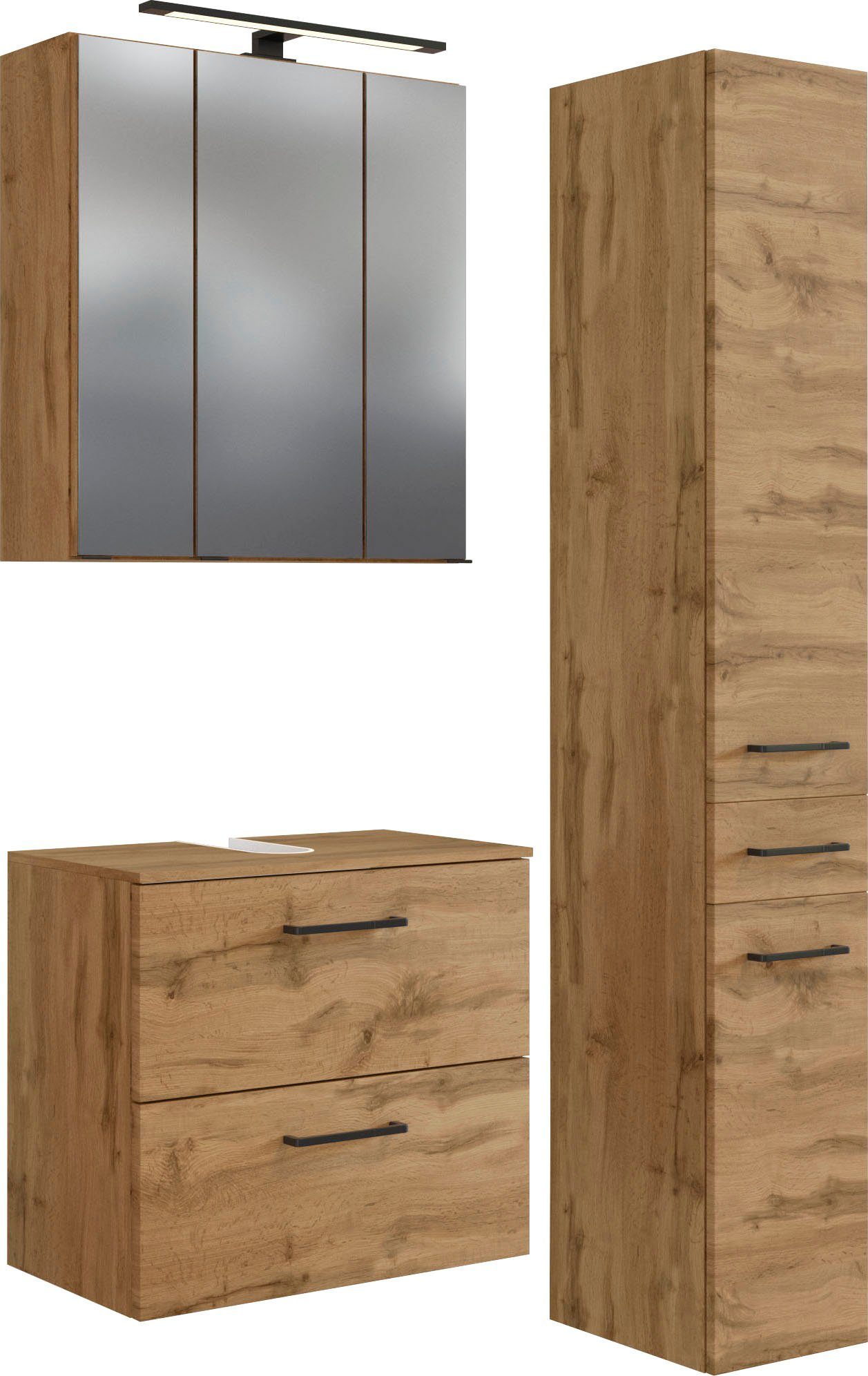 welltime Badmöbel-Set Chicago, (3-St., Spiegelschrank, Unterbeckenschrank, Seitenschrank)