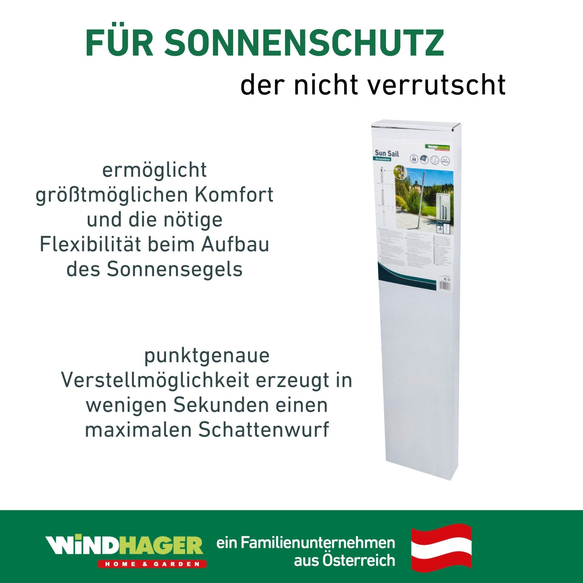 Windhager Sonnensegelmast Premium, 242,5 cm Höhe, höhenverstellbares Gleitschienensystem
