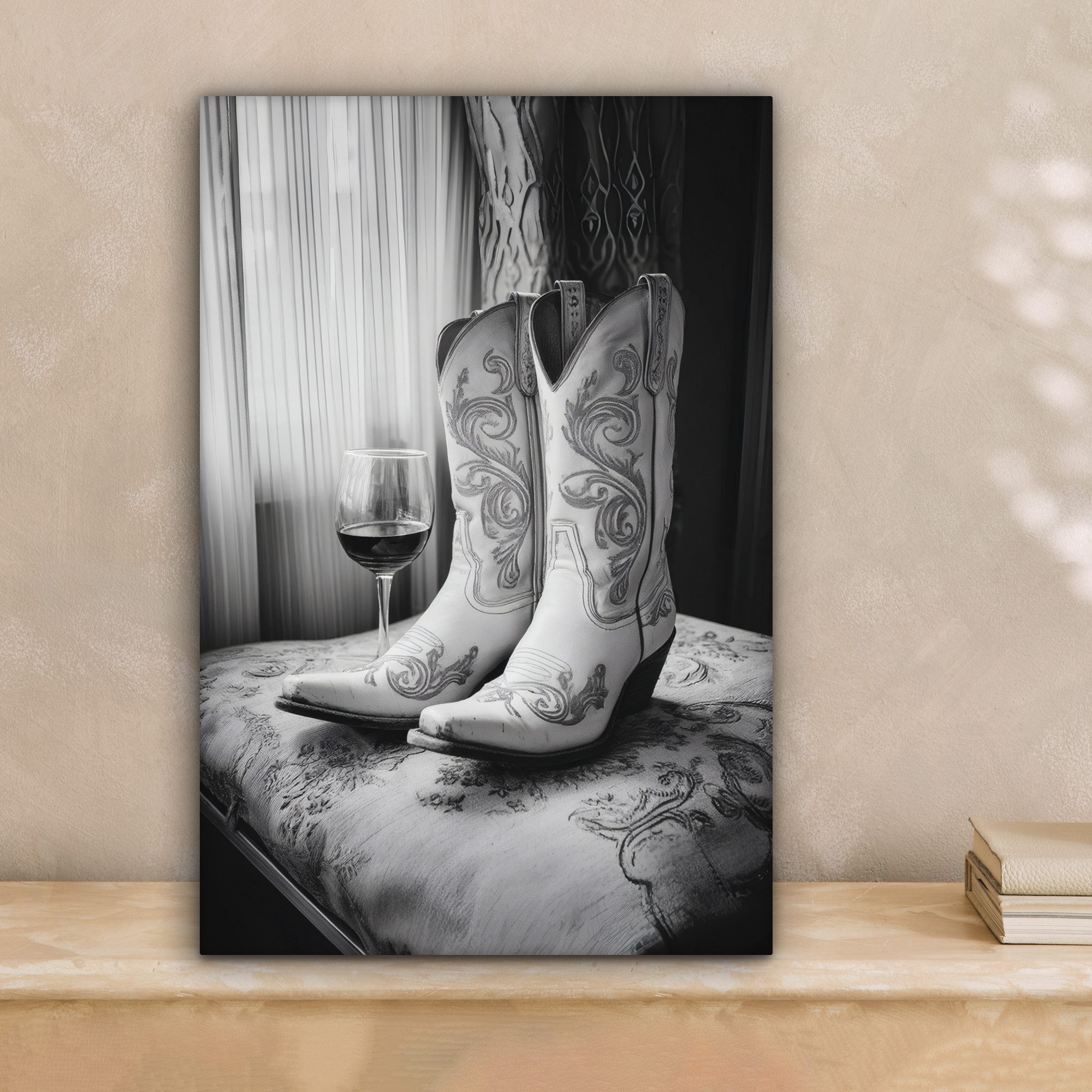 OneMillionCanvasses® Leinwandbild Wein - Cowboystiefel - günstig online kaufen