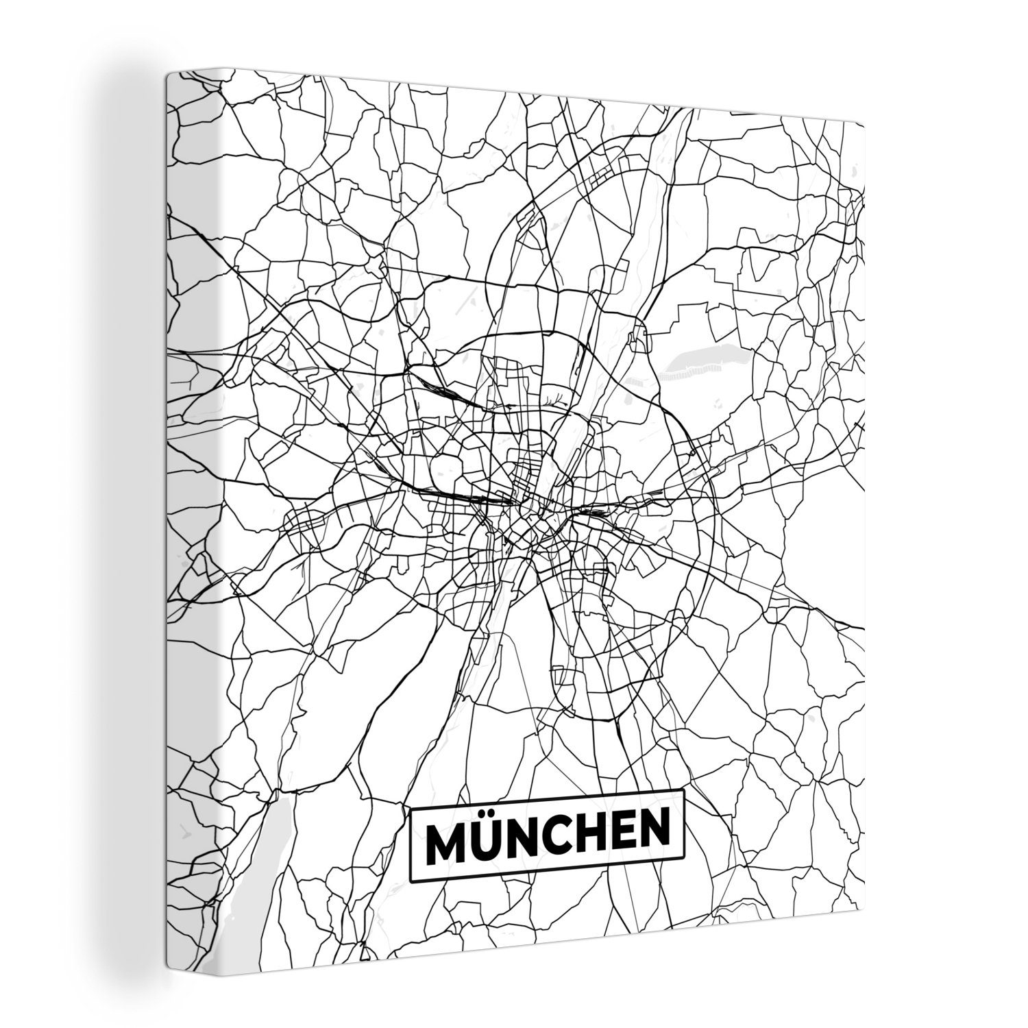 OneMillionCanvasses® Leinwandbild München - Stadtplan - Karte, (1 St), Leinwand Bilder für Wohnzimmer Schlafzimmer
