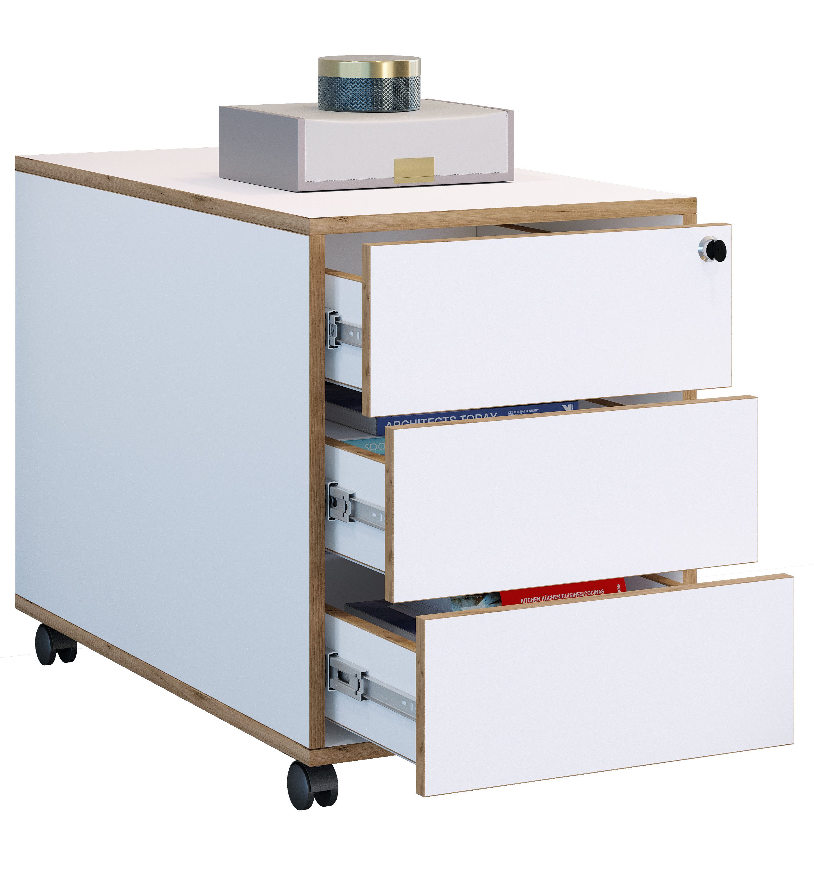 VCM Rollcontainer Holz Rollcontainer Bürocontainer Salia 3 Schublade