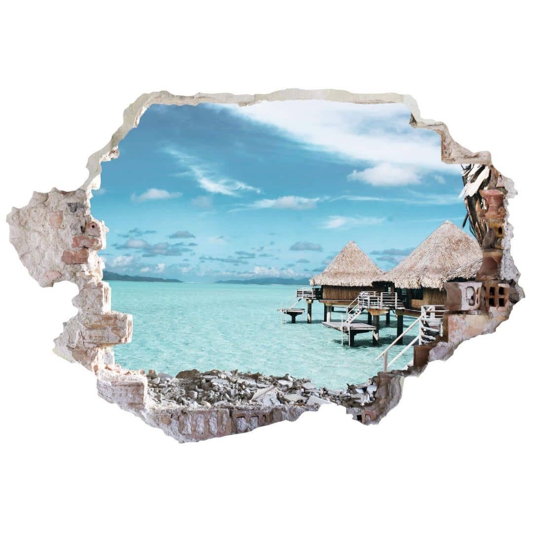 K&L Wall Küste, 3D Insel Art Malediven Mauerdurchbruch Wandtattoo Aufkleber Wandbild Wandtattoo Urlaub selbstklebend Wandsticker Wellness