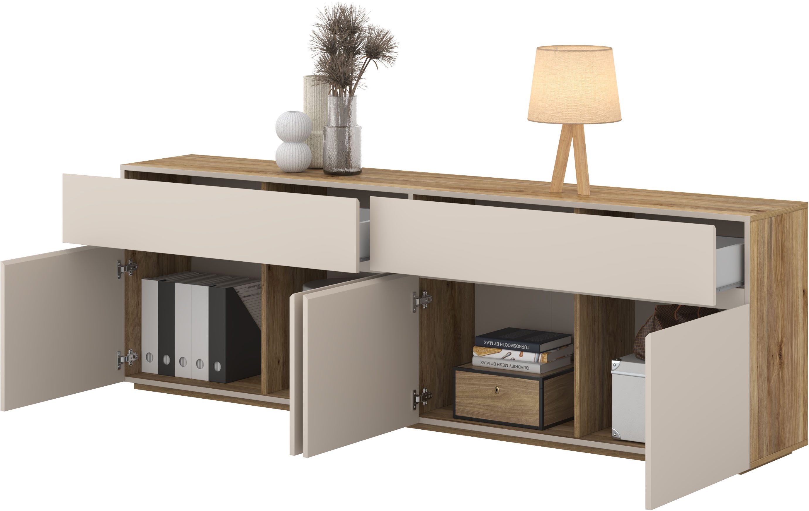 OTTO home Sideboard Criss, Breite 200 cm moderne grifflose Kommode 4Türen/4SK, Schubladenkommode mit viel Stauraum, vielseitig einsetzbar