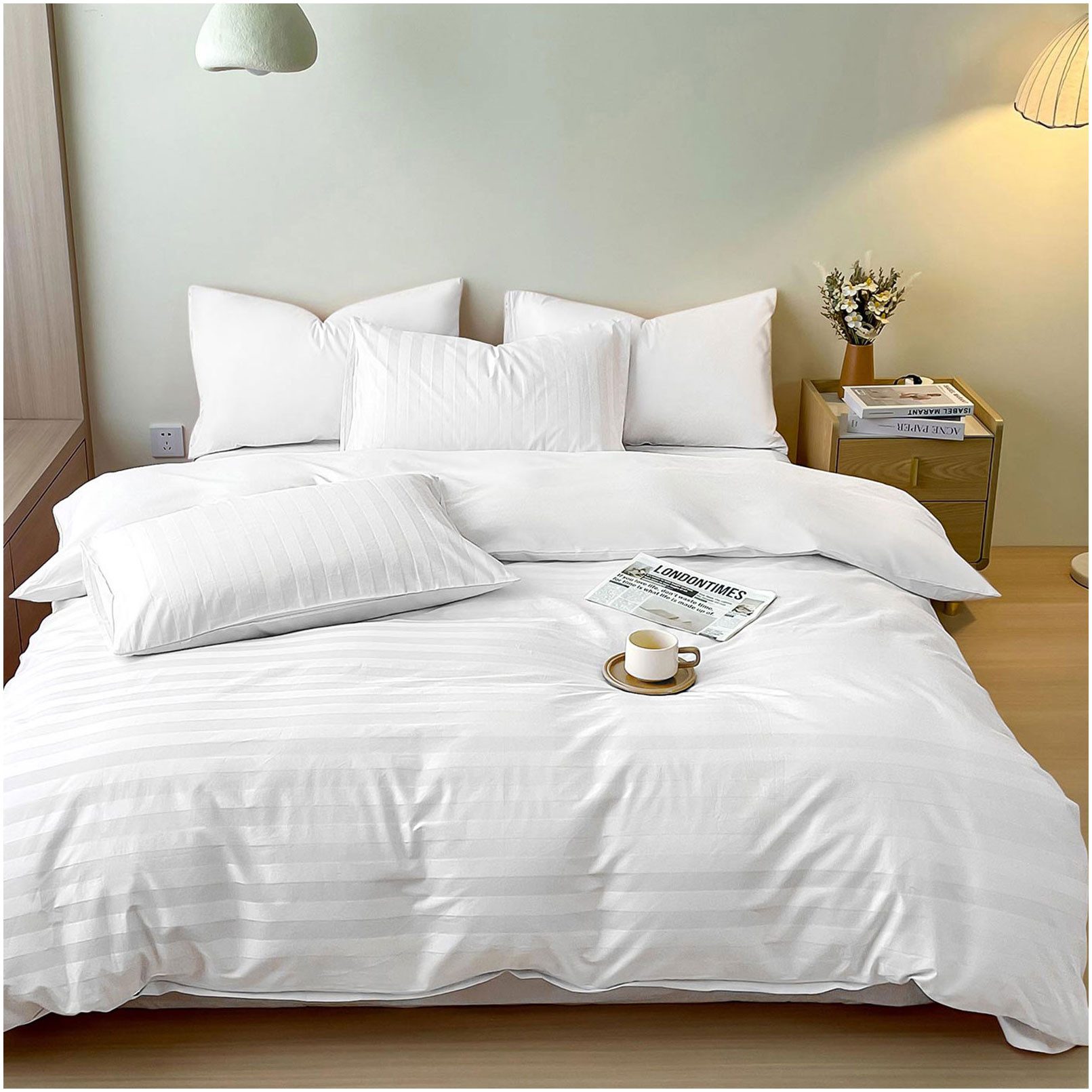 KEAYOO Bettwäsche Satin Streifen, 2 teilig, 100% Baumwolle mit Reißverschluss