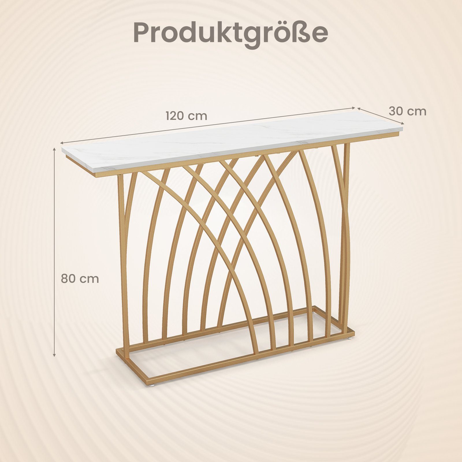 geometrischer gold COSTWAY schmal, Konsolentisch, 120cm Metallrahmen, Marmor,