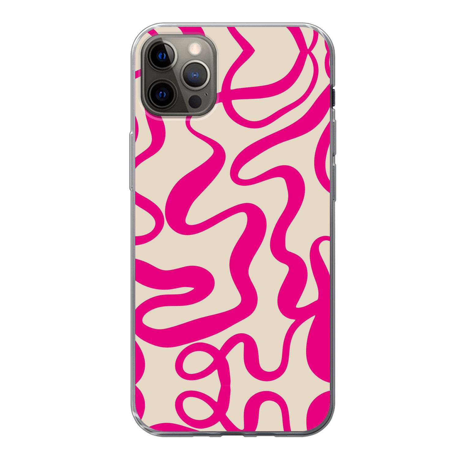 MuchoWow Handyhülle für Apple iPhone 12 Pro Max Linien - Rosa - Beige - Abstrakt - Minimal, Smartphone-Bumper, Print, Handy Schutzhülle Dünn
