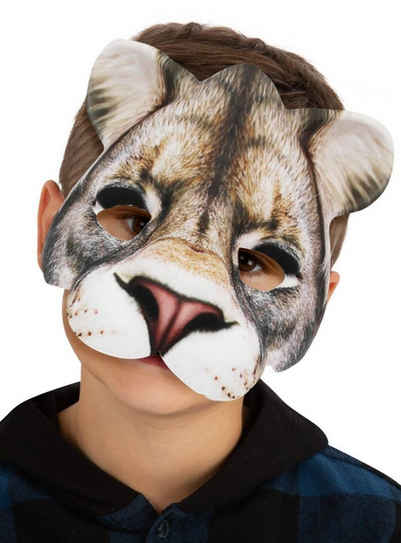 Smiffys Verkleidungsmaske Löwe Maske für Kinder, Tierische Halbmaske aus Kunststoff für Kinder