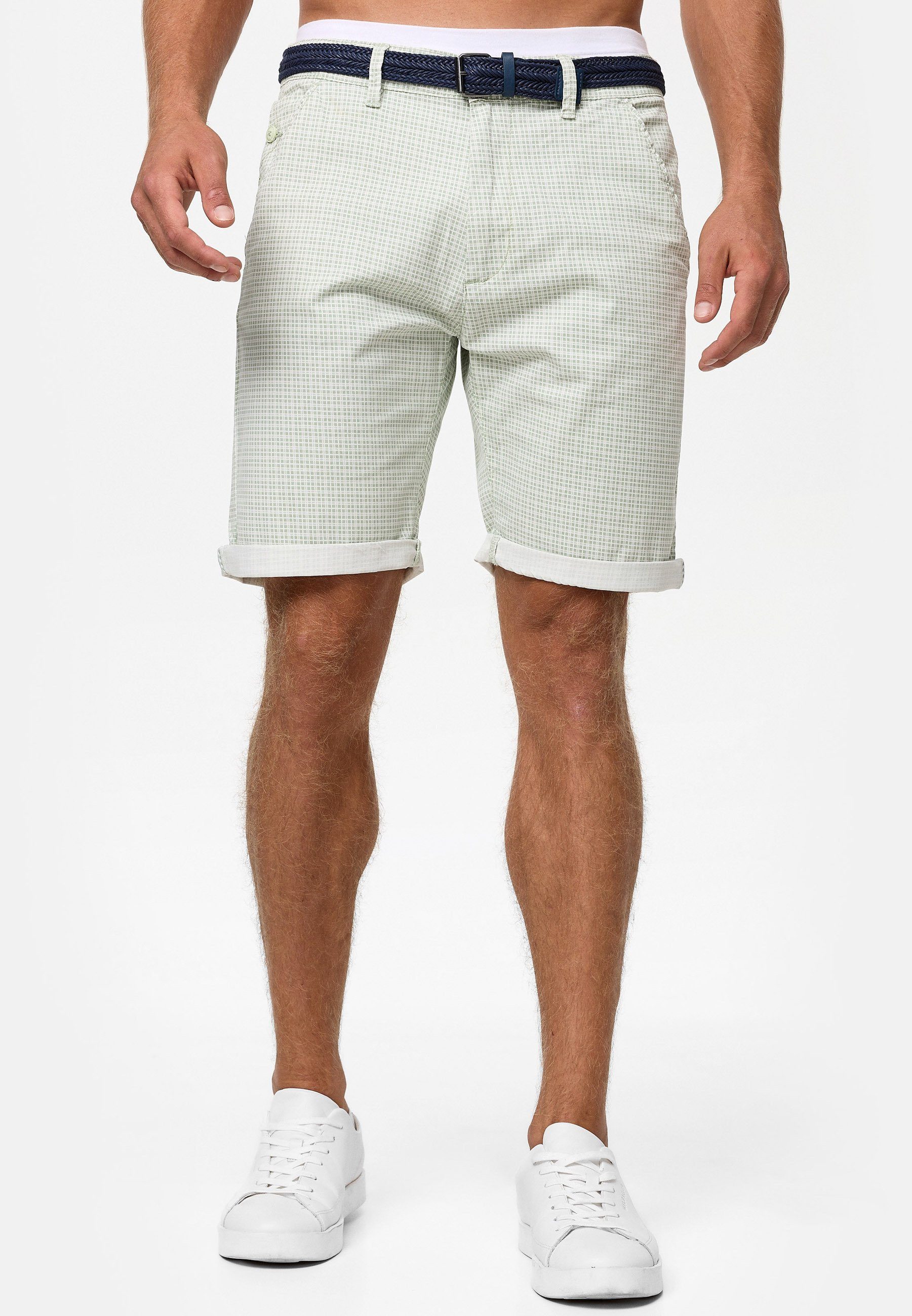 INDICODE Chinoshorts Herren Bourchier Chino Shorts Herrenshorts Chino Shorts mit modernem Karomuster und einem Gürtel