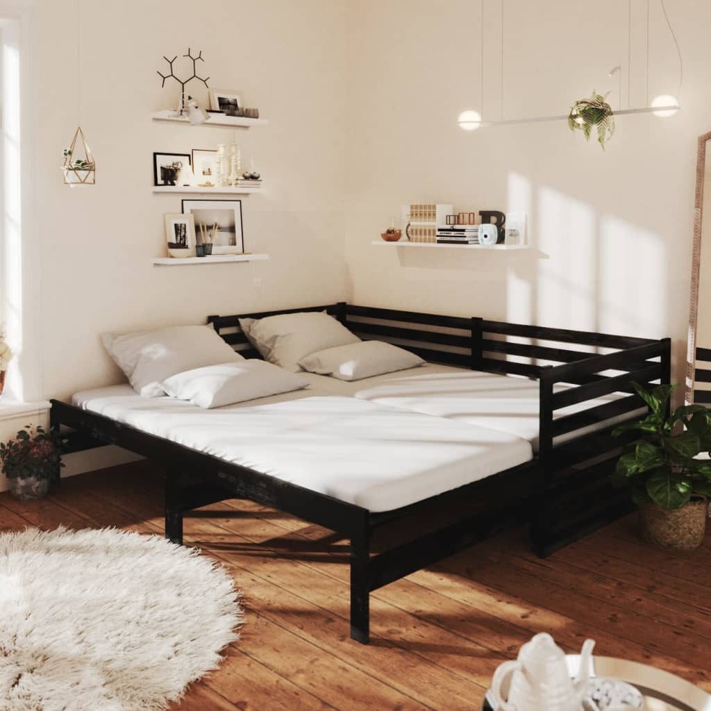 vidaXL Gästebett Ausziehbares Tagesbett Gästebett 2x90x200 cm Schwarz Massi günstig online kaufen