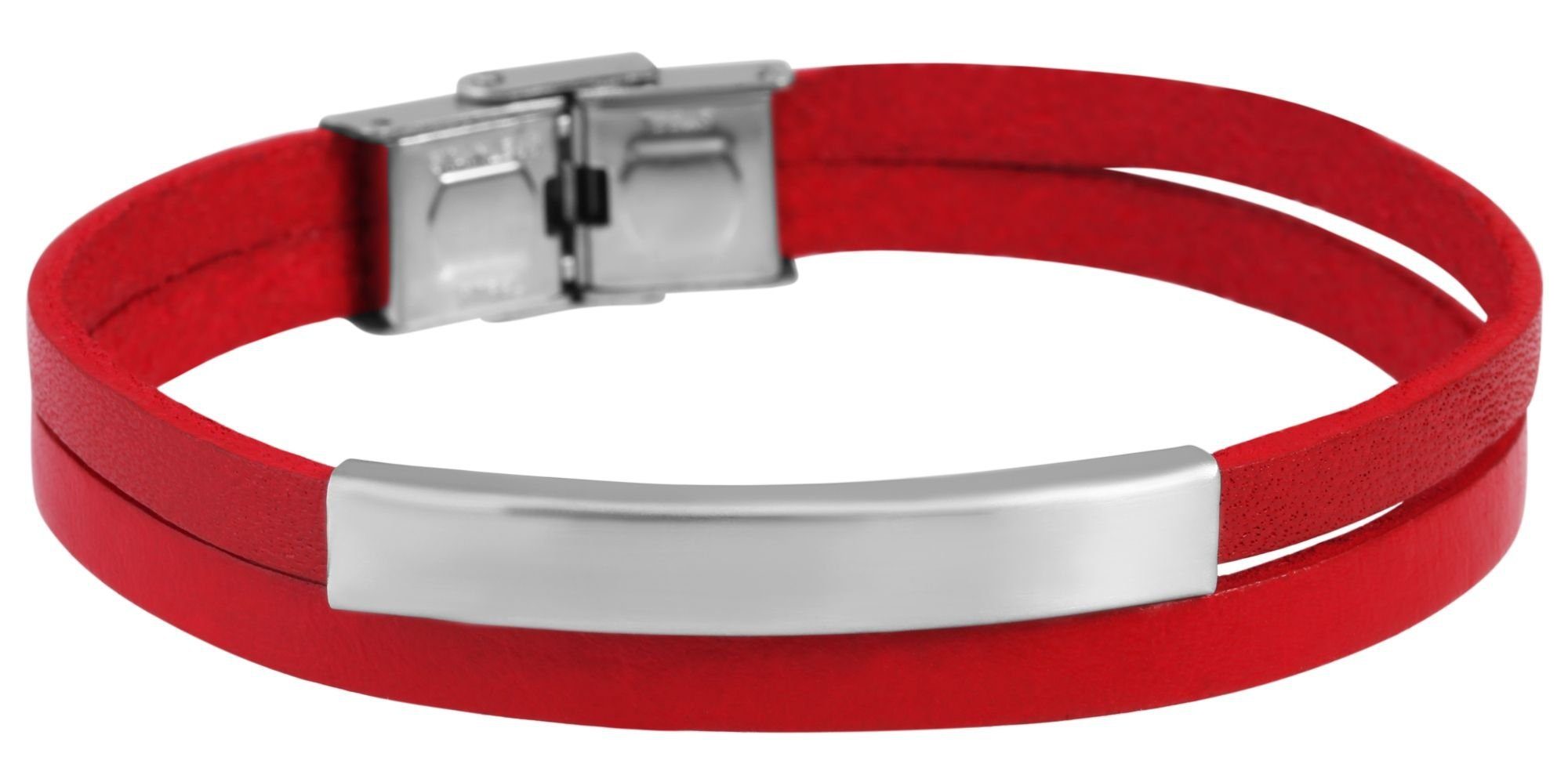 AKZENT Lederarmband Echtleder mit Armband aus Unisex Rot (einzeln) Gravurplatte Aron