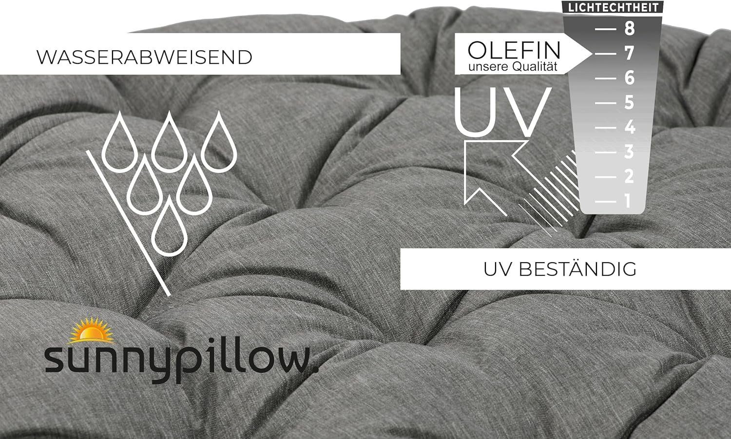 sunnypillow Sesselauflage Polster für Papasansessel, rund Durchmesser 120 cm Dicke 15cm, GRAU