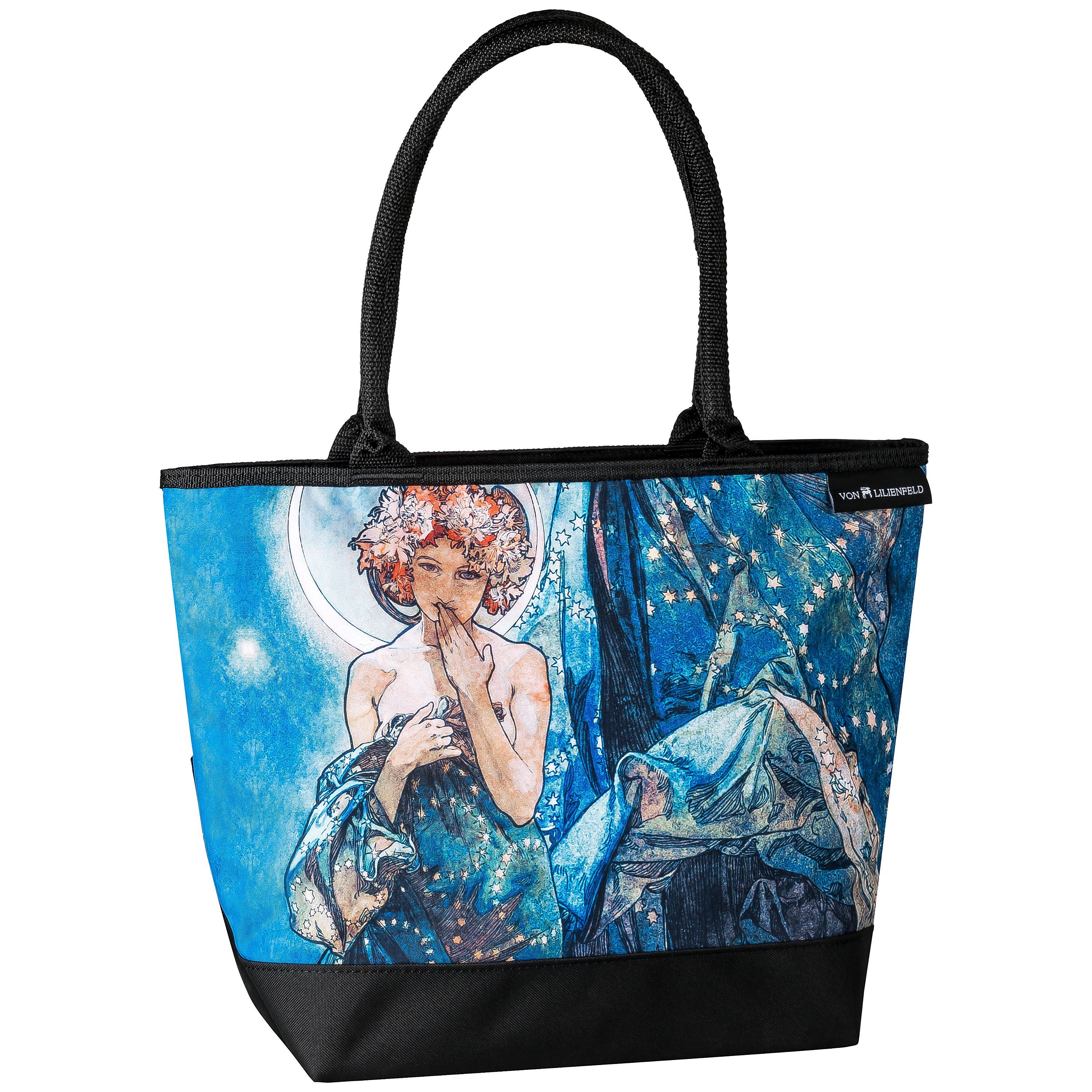 von Lilienfeld Handtasche Shopper Alfons Mucha Der Mond Maße L42 x B30 x T15 cm, Kunstdruck auf der Vorderseite