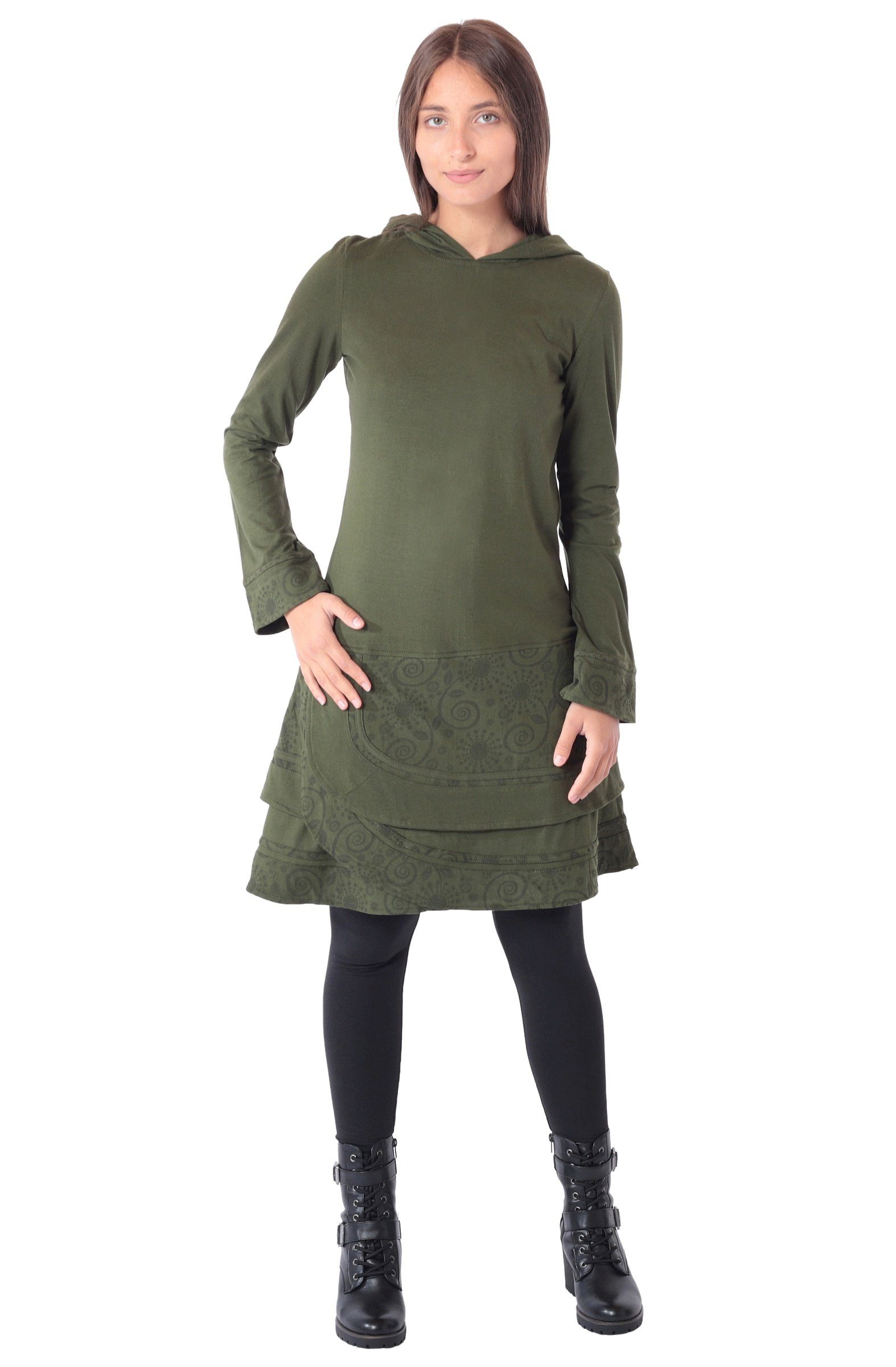 PUREWONDER Sweatkleid Elfenkleid aus Baumwolle mit Zipfelkapuze Nr. 186 Grü günstig online kaufen